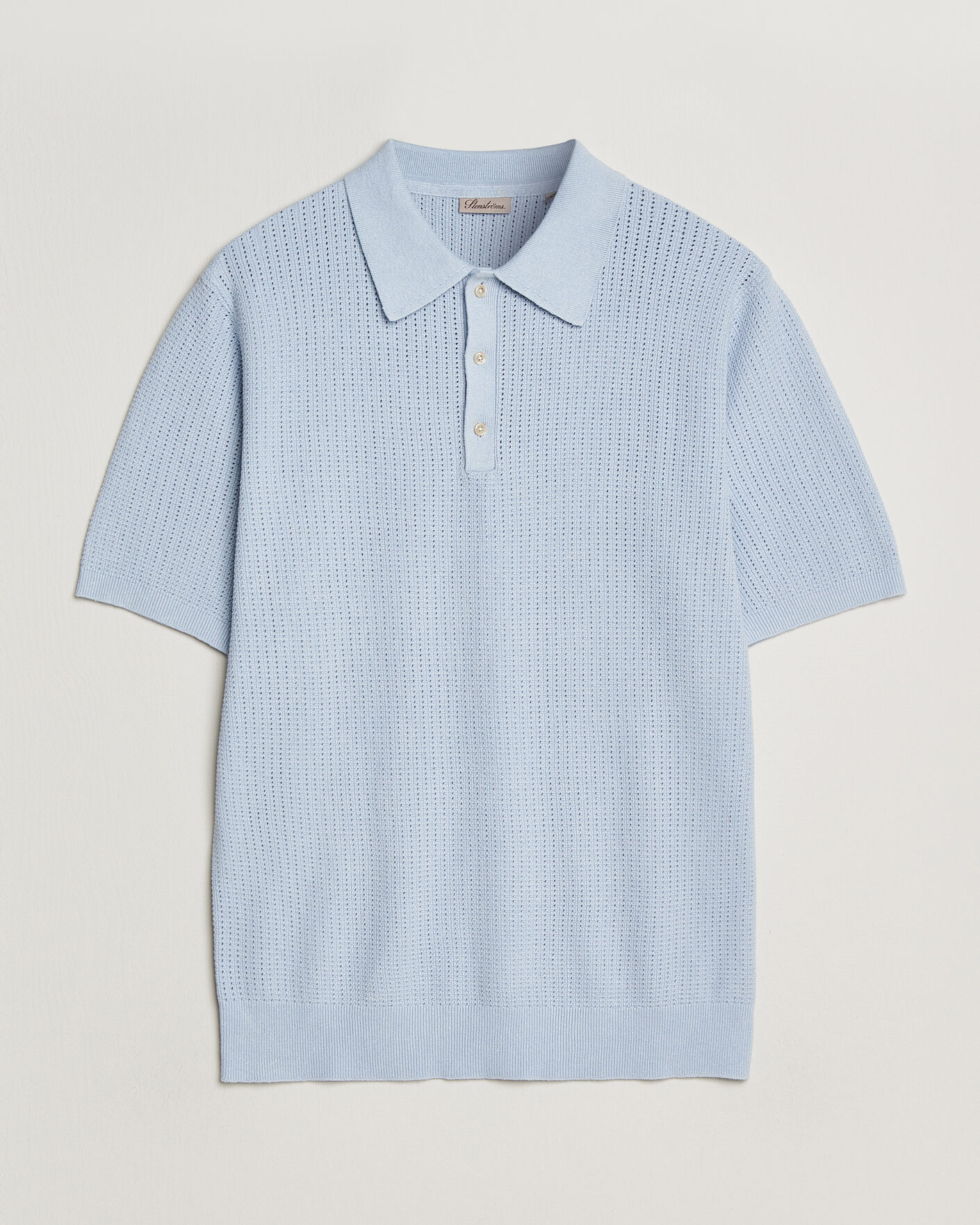 Herre | Polotrøjer | Stenströms | Knitted Textured Cotton/Hemp Polo Light Blue