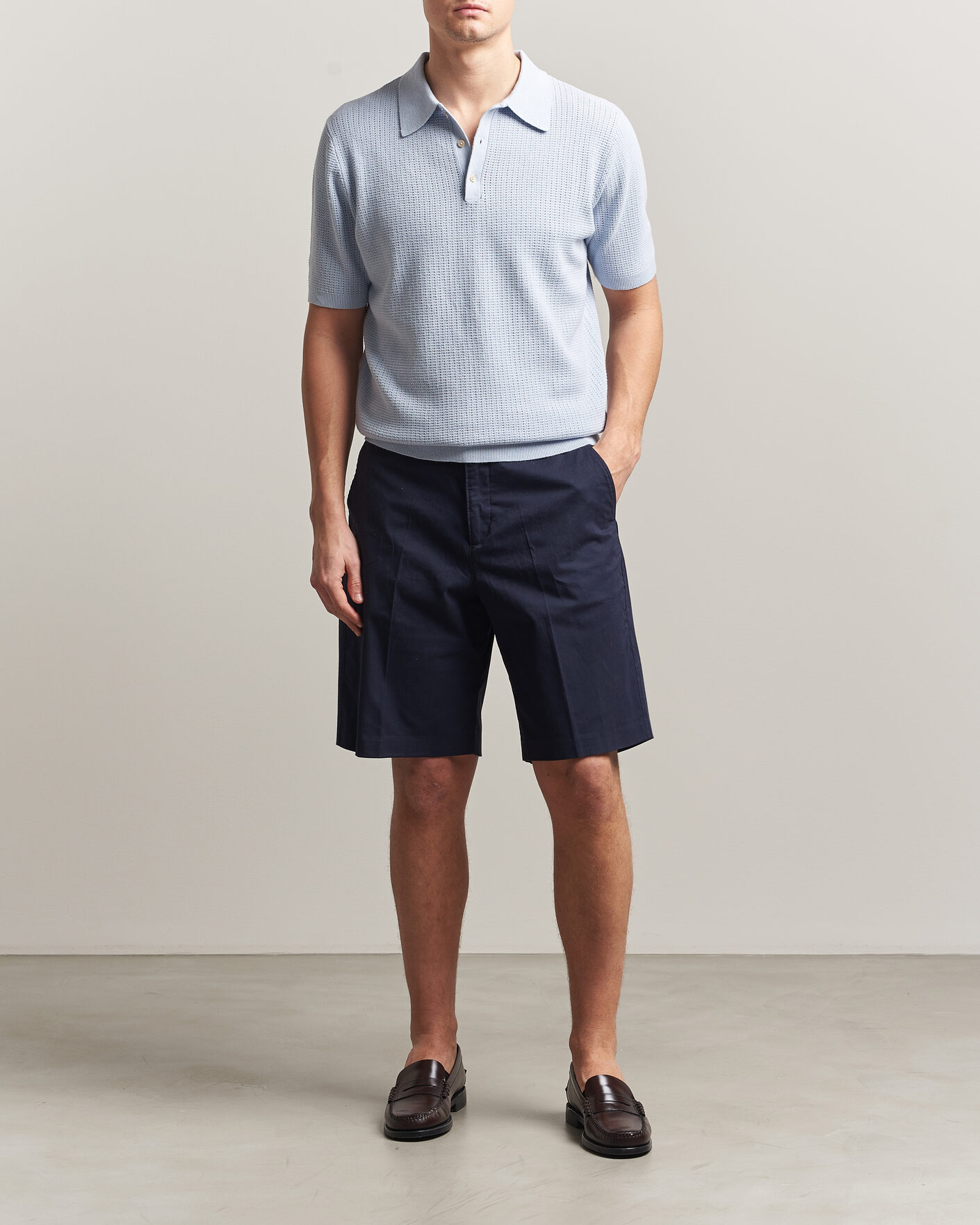 Herre | Polotrøjer | Stenströms | Knitted Textured Cotton/Hemp Polo Light Blue