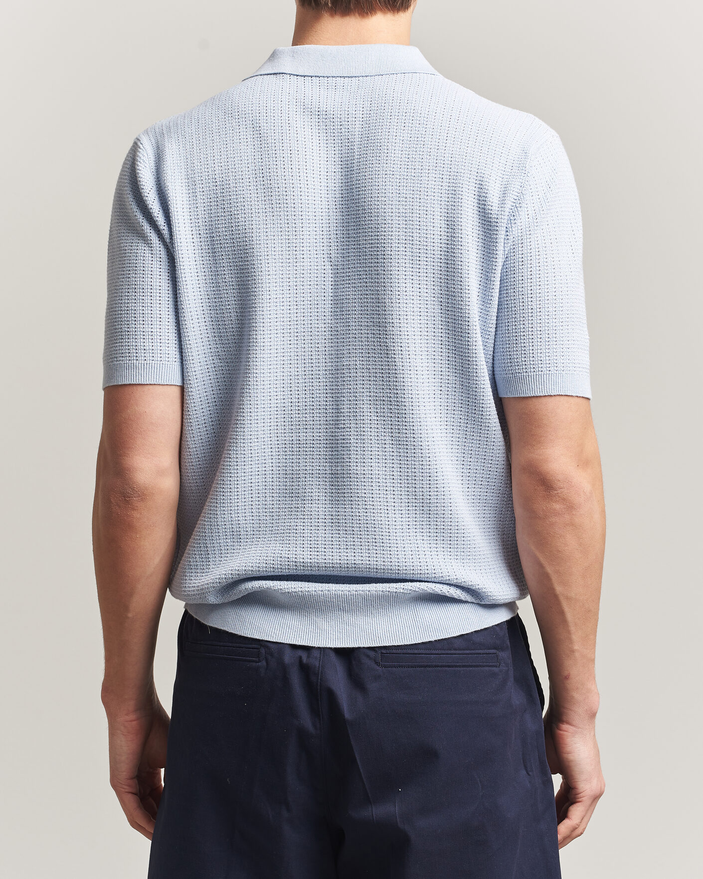 Herre | Polotrøjer | Stenströms | Knitted Textured Cotton/Hemp Polo Light Blue