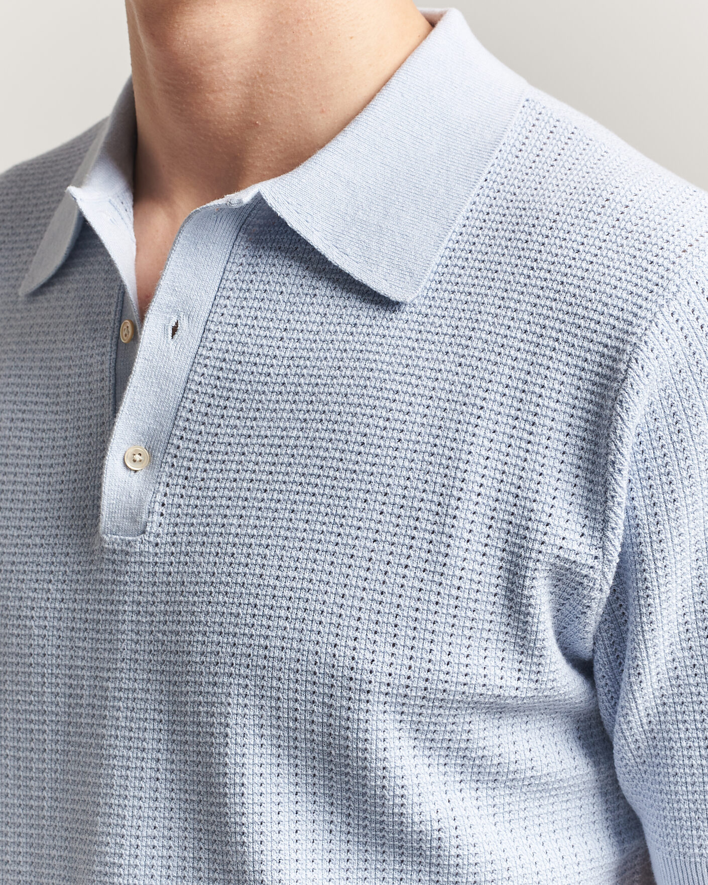 Herre | Polotrøjer | Stenströms | Knitted Textured Cotton/Hemp Polo Light Blue