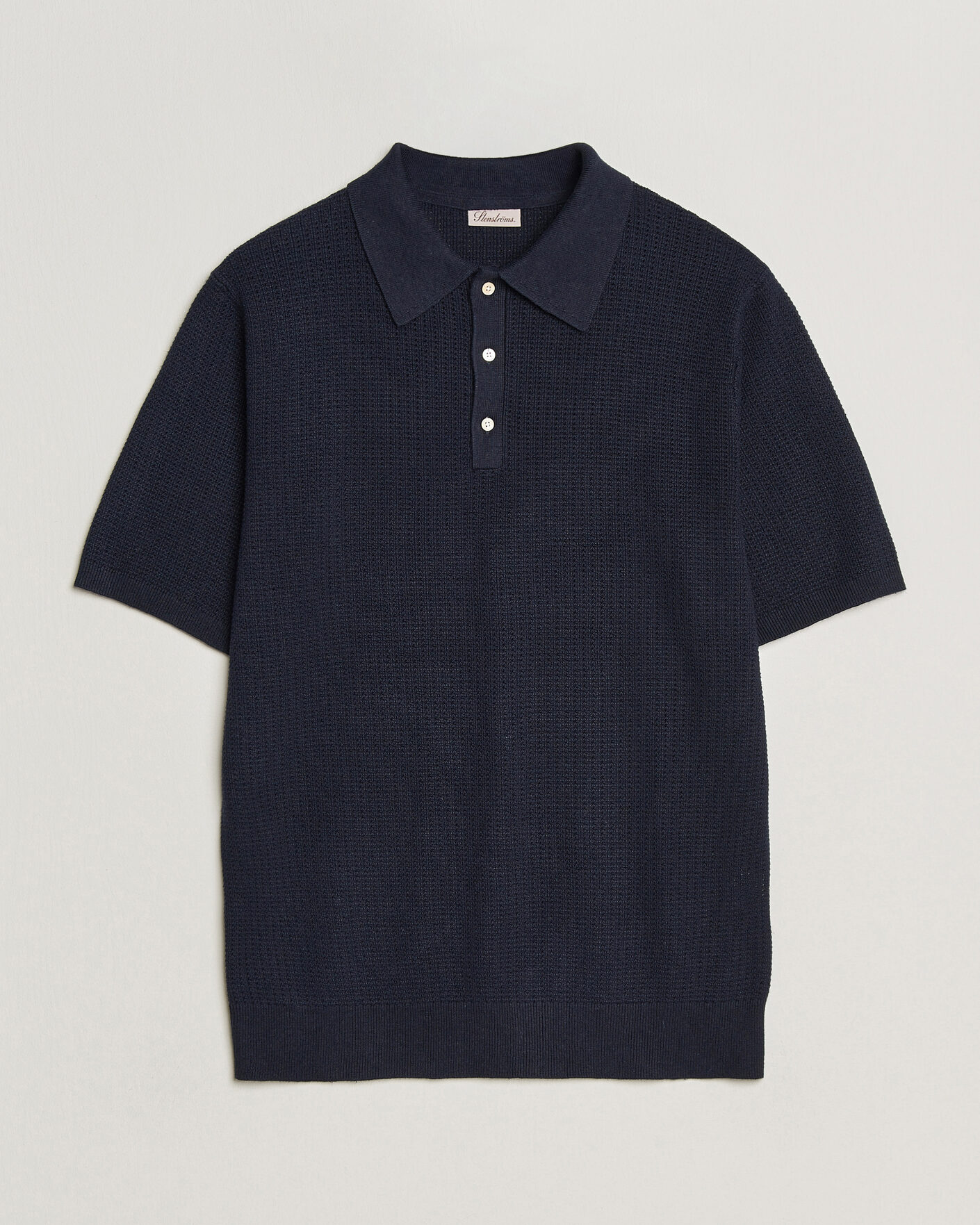 Herre | Polotrøjer | Stenströms | Knitted Textured Cotton/Hemp Polo Navy