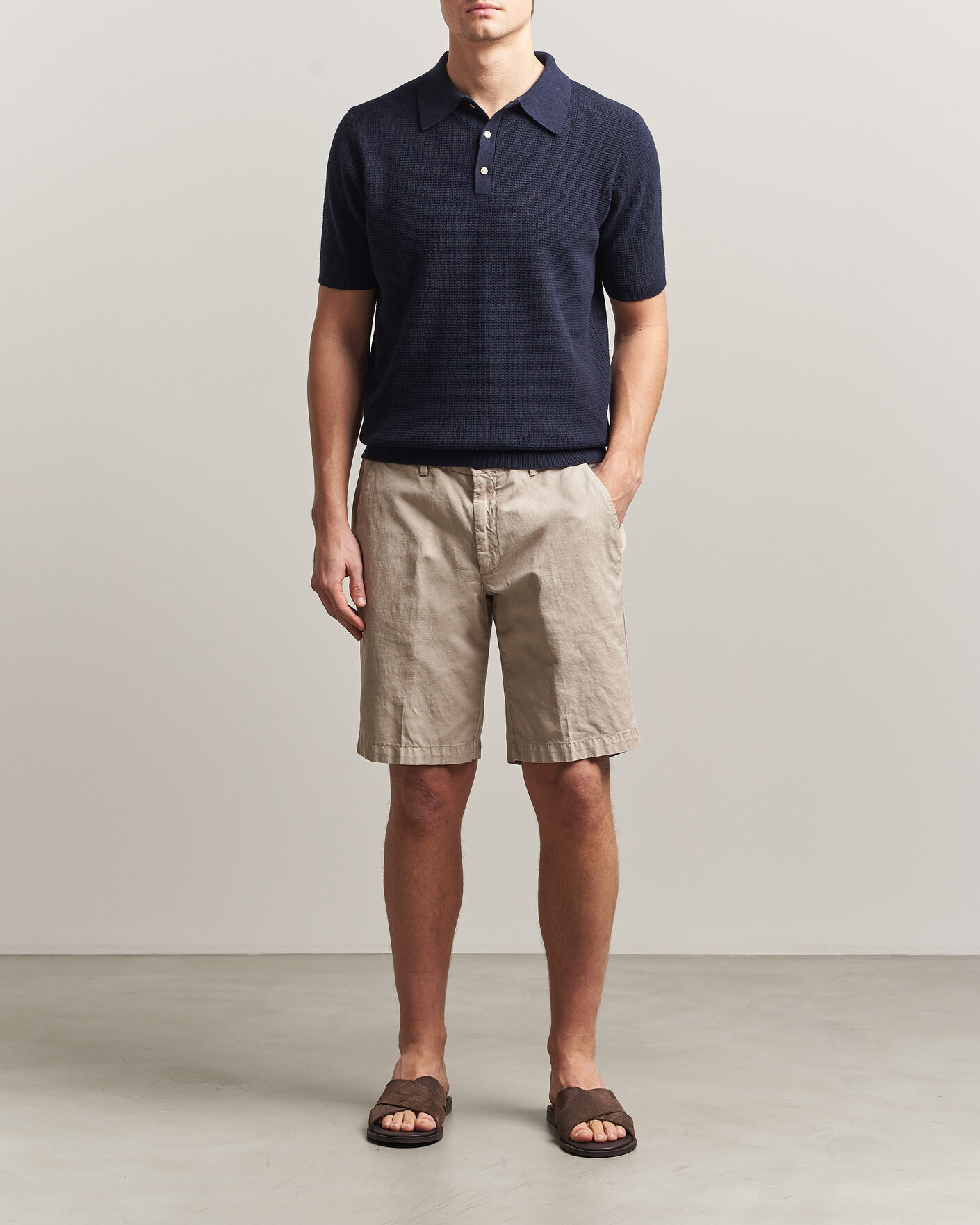 Herre | Polotrøjer | Stenströms | Knitted Textured Cotton/Hemp Polo Navy