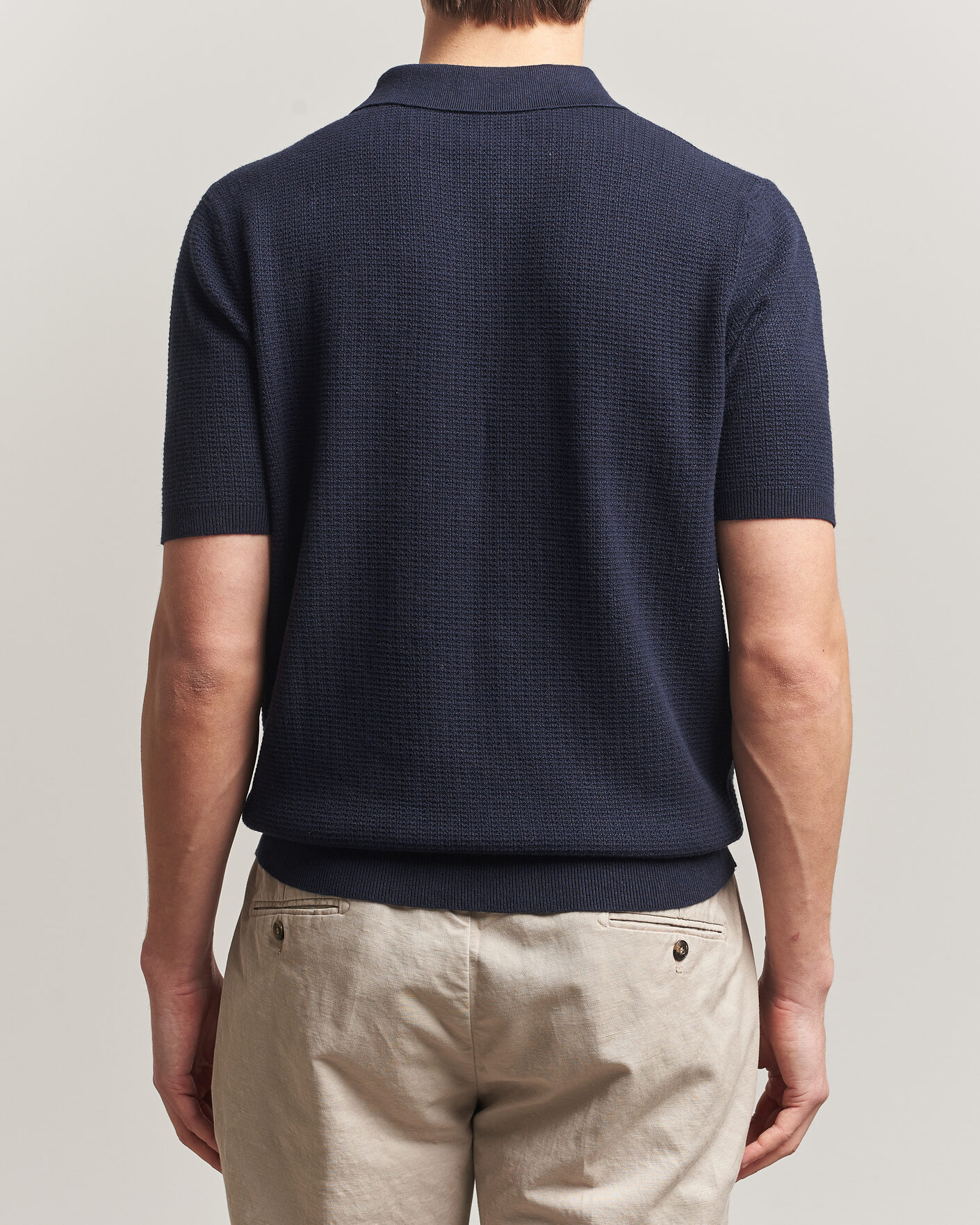 Herre | Polotrøjer | Stenströms | Knitted Textured Cotton/Hemp Polo Navy