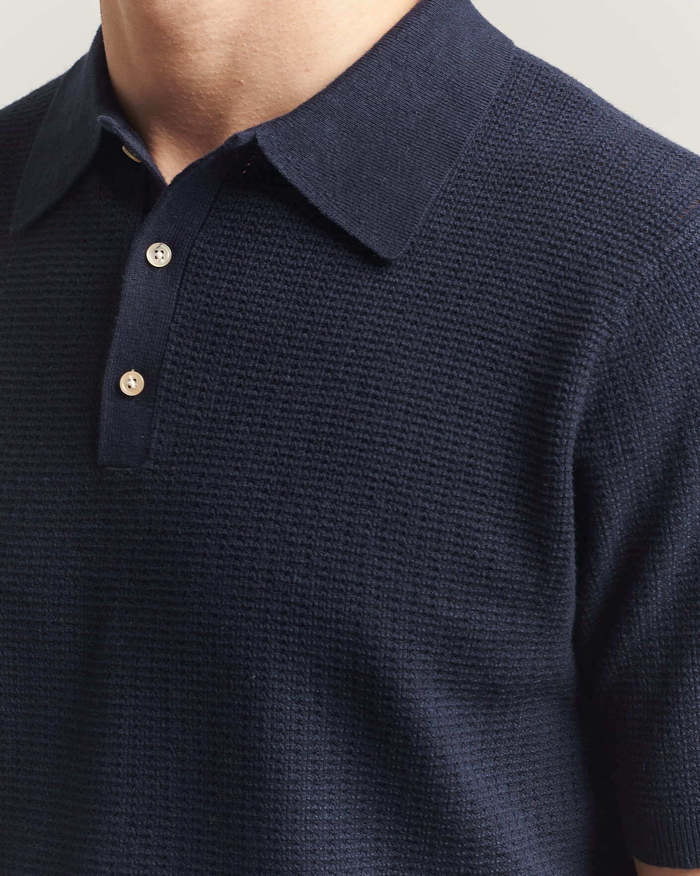 Herre | Polotrøjer | Stenströms | Knitted Textured Cotton/Hemp Polo Navy
