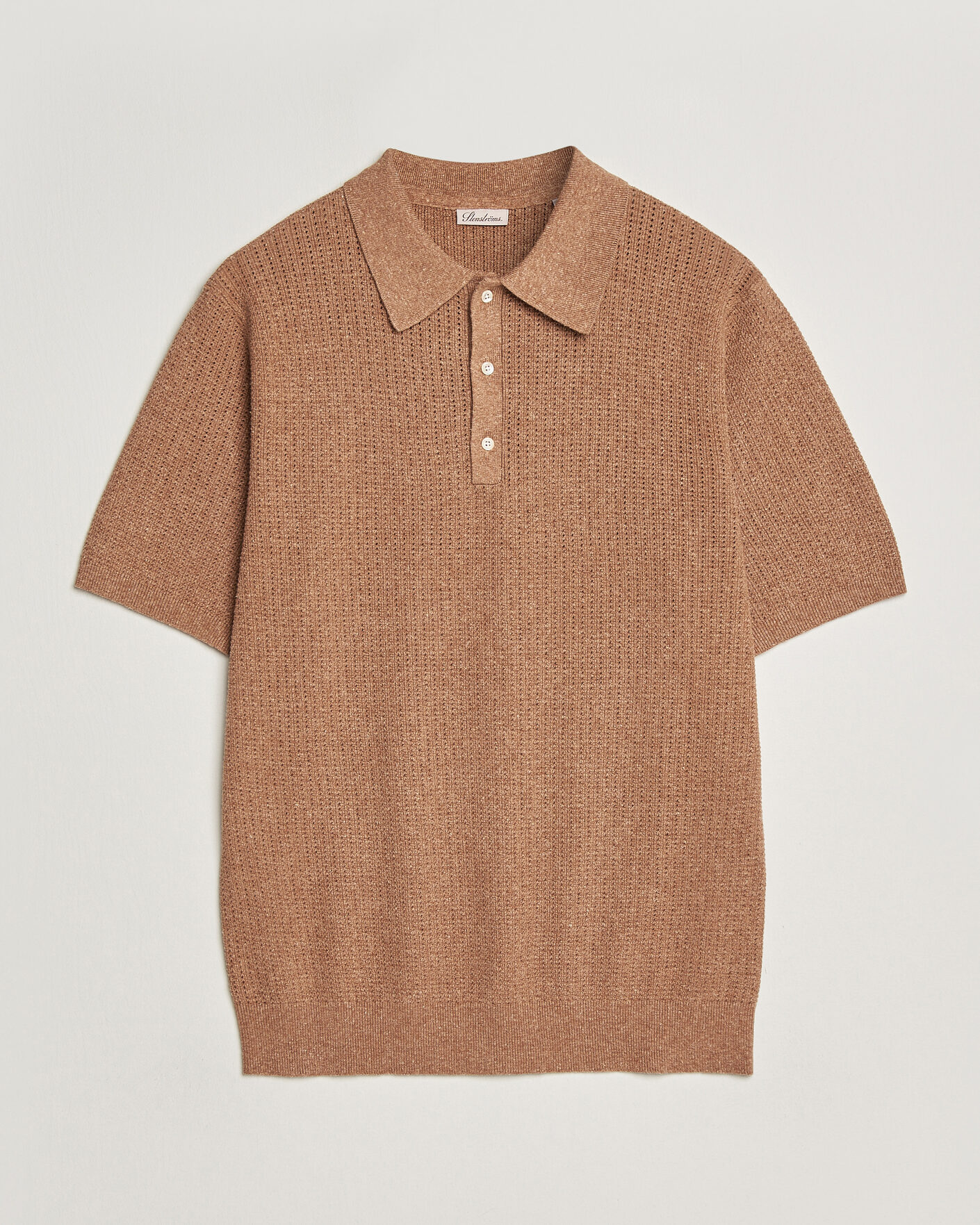 Herre | Polotrøjer | Stenströms | Knitted Textured Cotton/Hemp Polo Light Brown