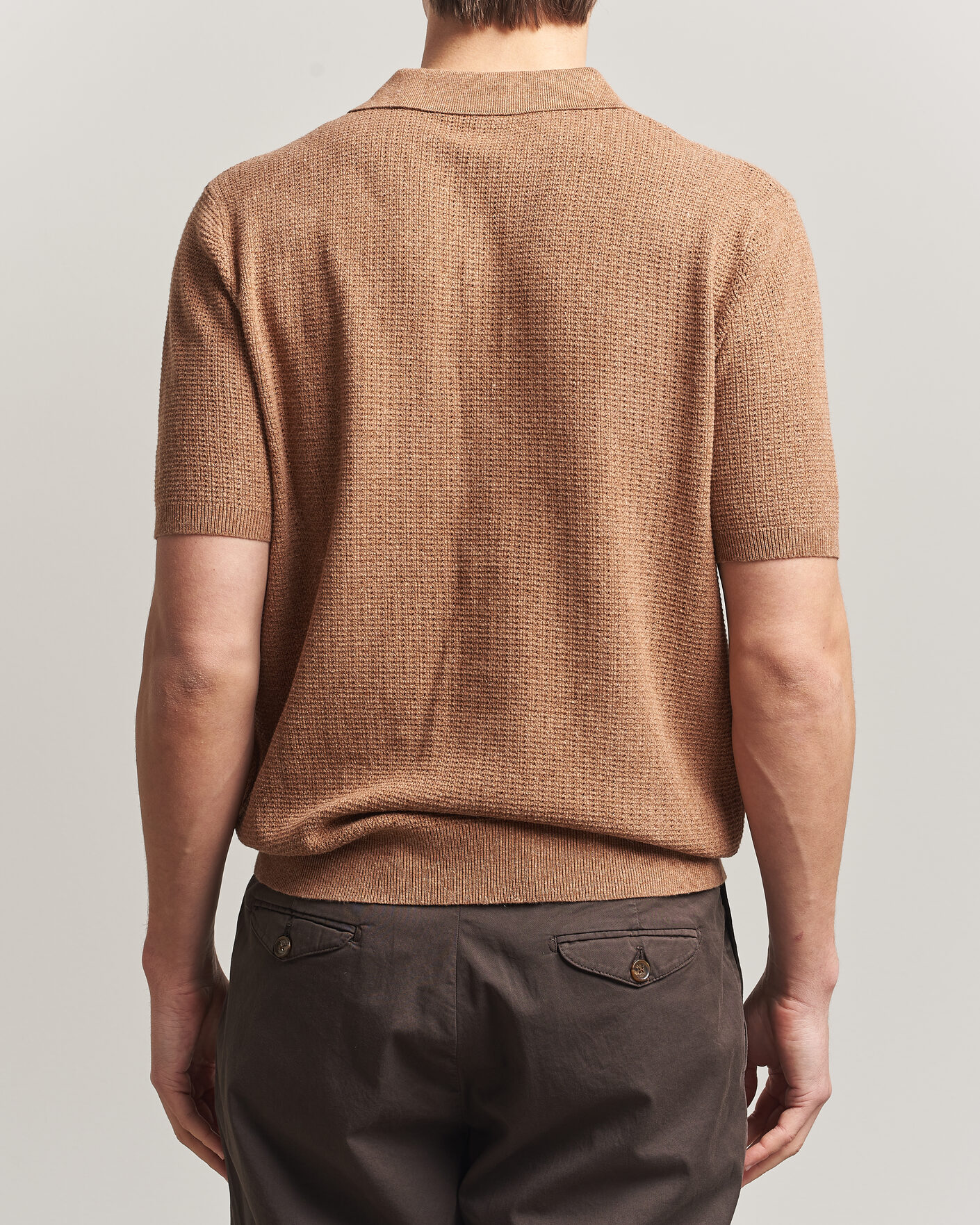 Herre | Polotrøjer | Stenströms | Knitted Textured Cotton/Hemp Polo Light Brown