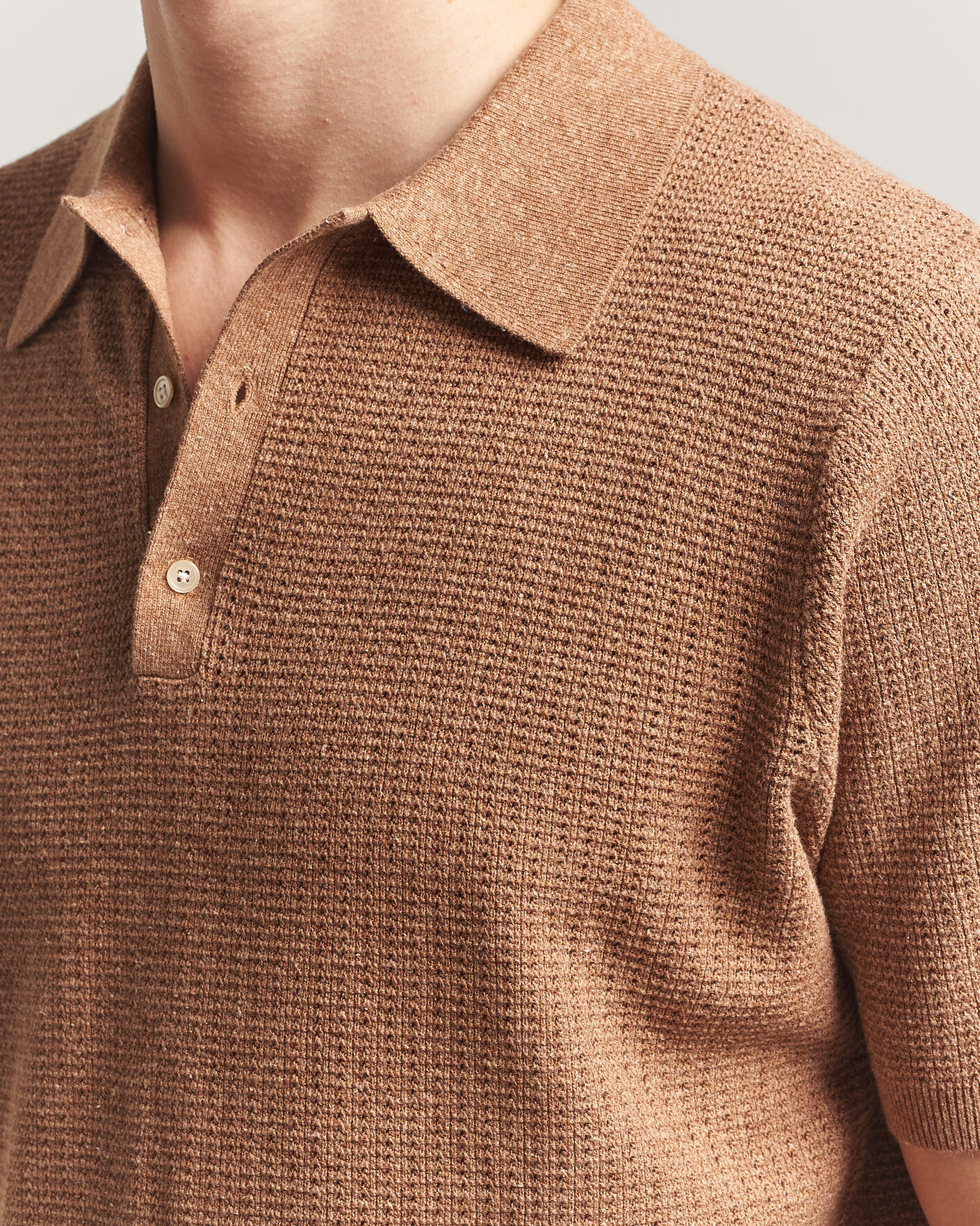 Herre | Polotrøjer | Stenströms | Knitted Textured Cotton/Hemp Polo Light Brown