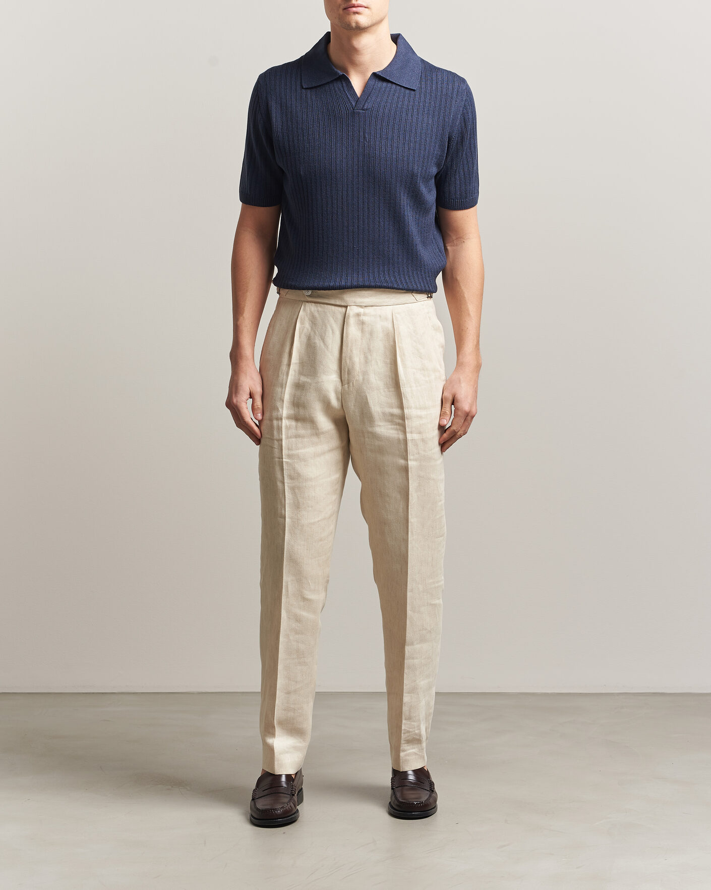 Herre | Polotrøjer | Stenströms | Linen/Merino Structured Polo Navy
