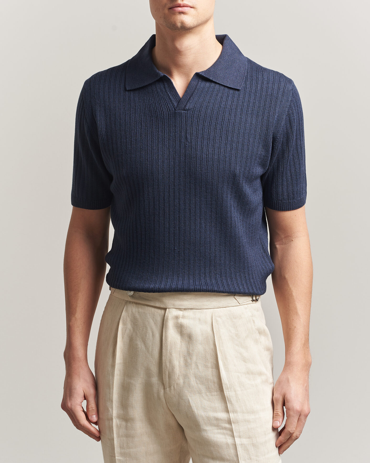 Herre | Polotrøjer | Stenströms | Linen/Merino Structured Polo Navy