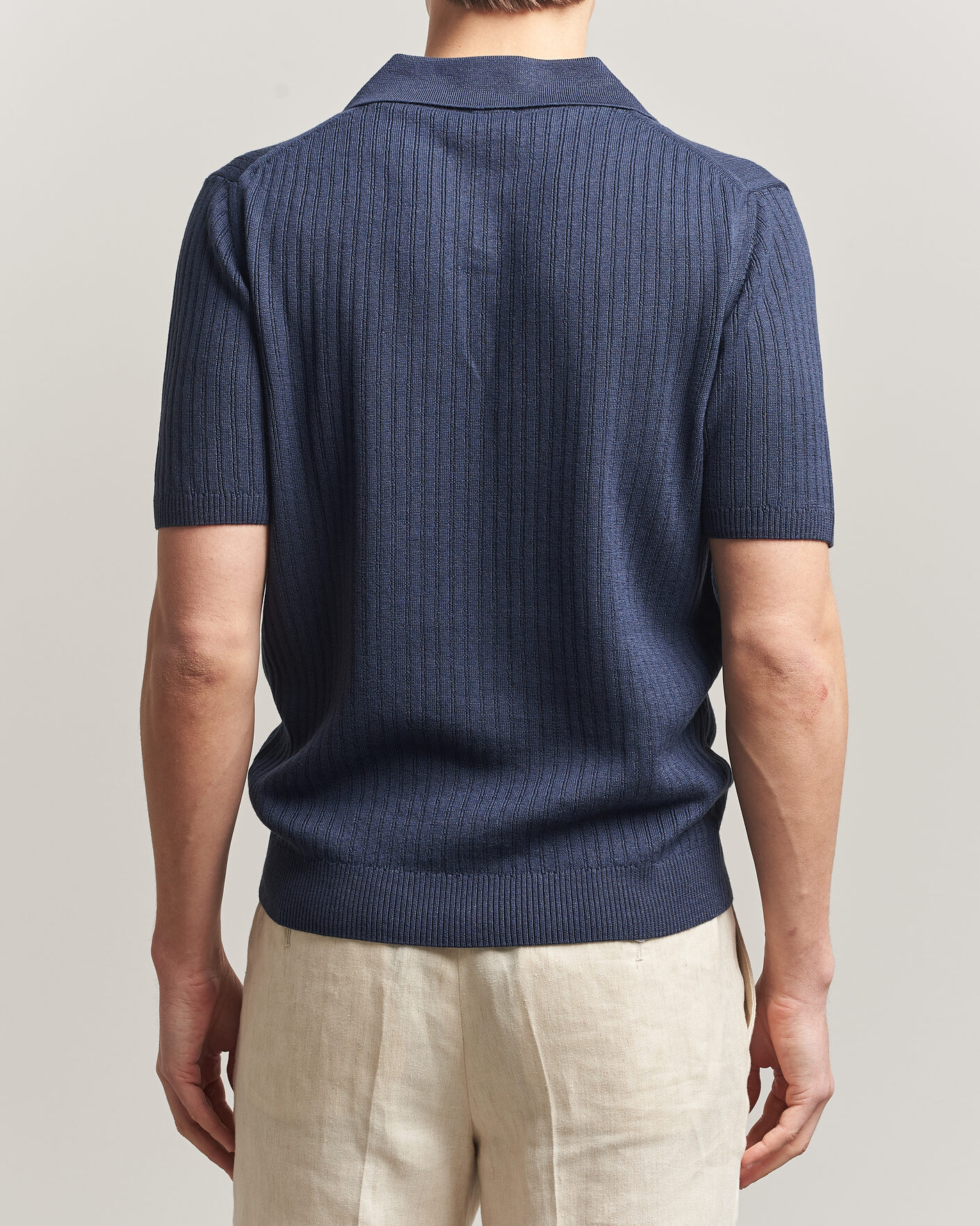 Herre | Polotrøjer | Stenströms | Linen/Merino Structured Polo Navy