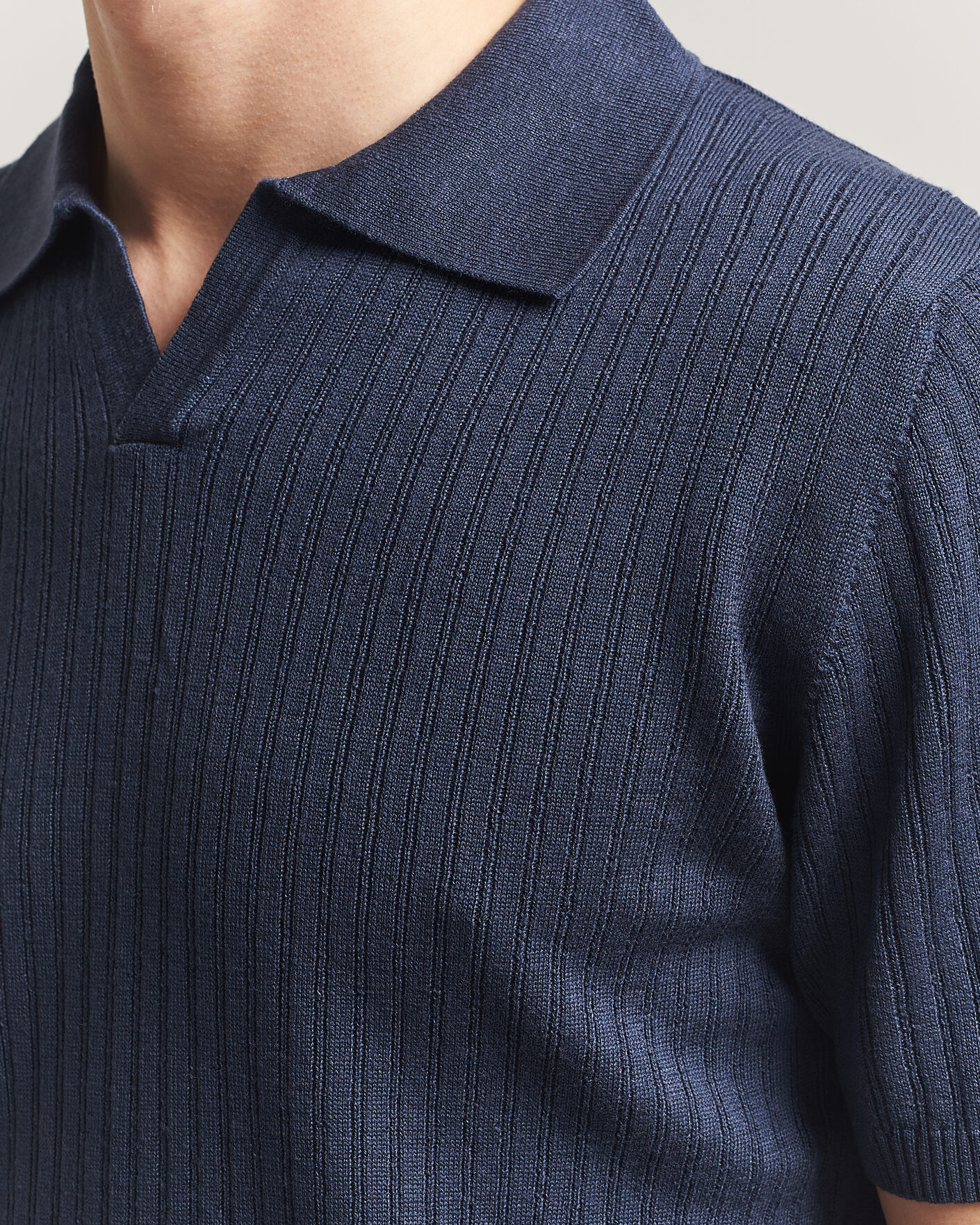 Herre | Polotrøjer | Stenströms | Linen/Merino Structured Polo Navy