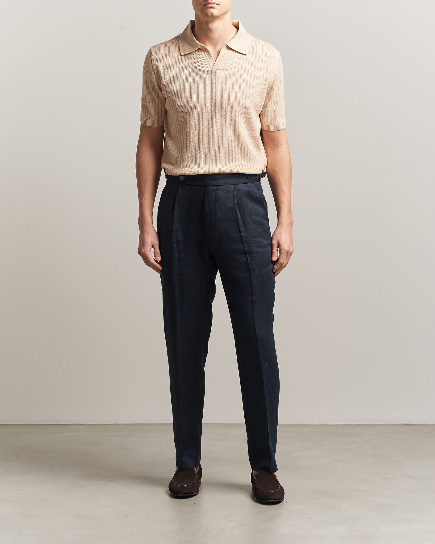 Herre | Polotrøjer | Stenströms | Linen/Merino Structured Polo Beige
