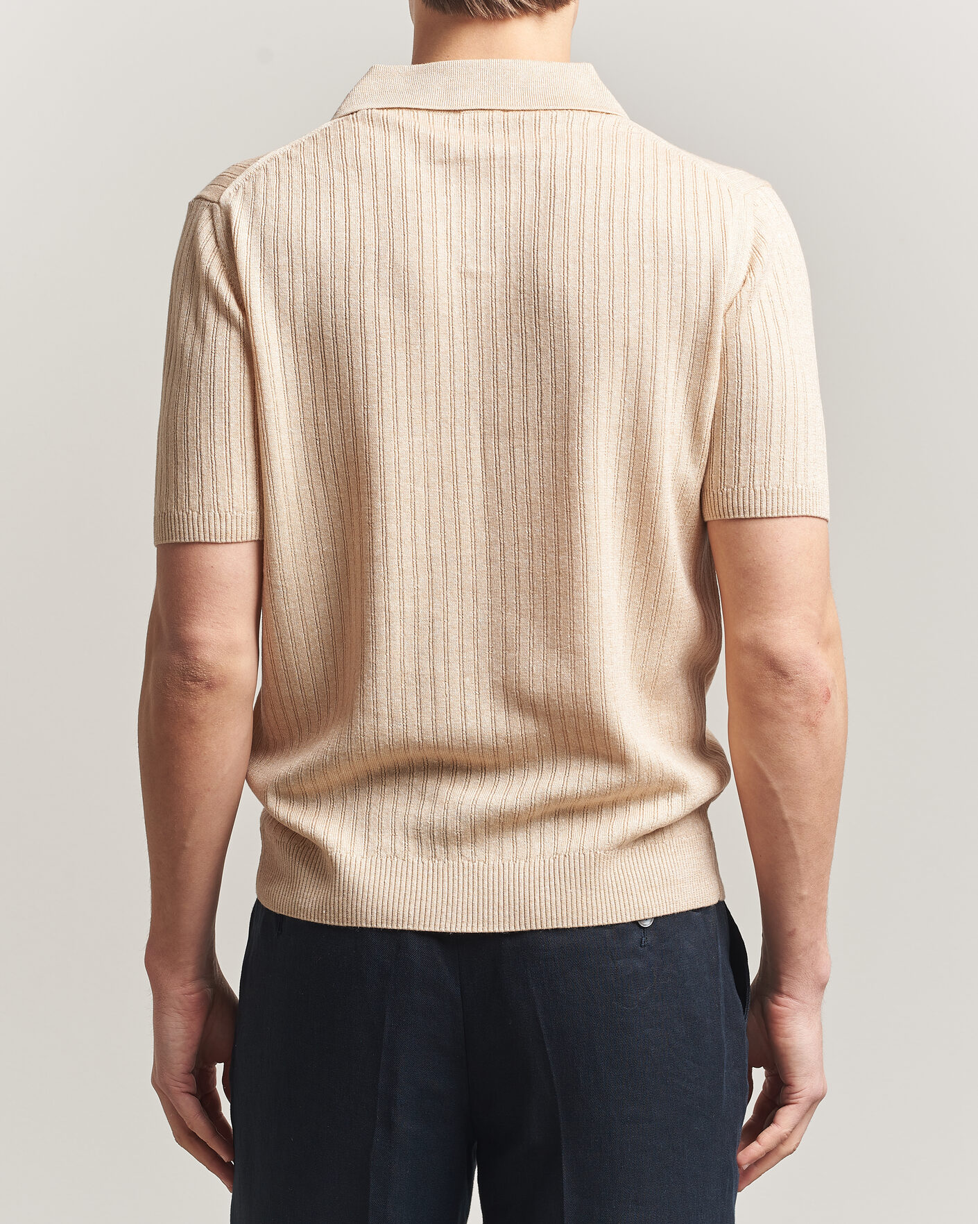 Herre | Polotrøjer | Stenströms | Linen/Merino Structured Polo Beige