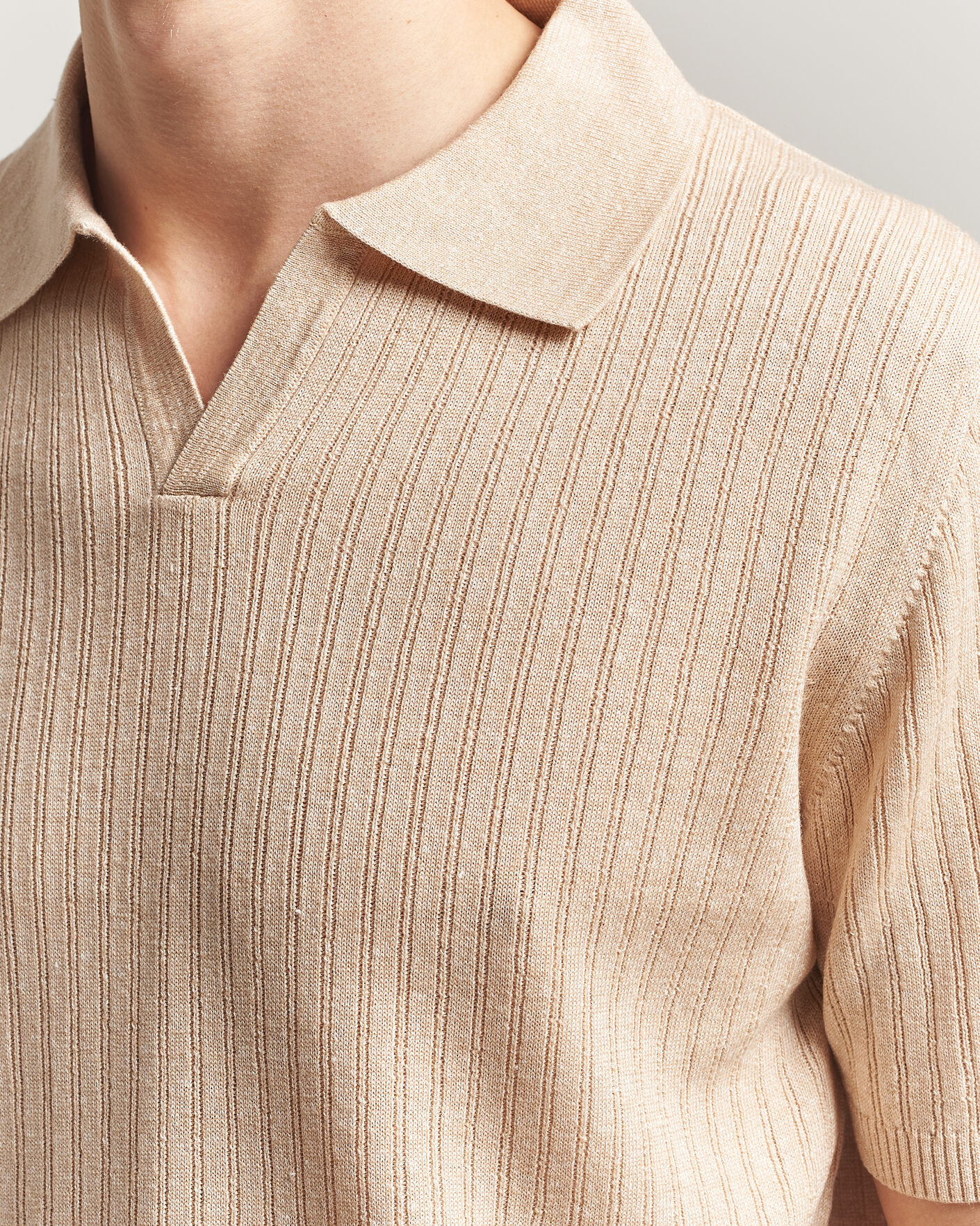 Herre | Polotrøjer | Stenströms | Linen/Merino Structured Polo Beige