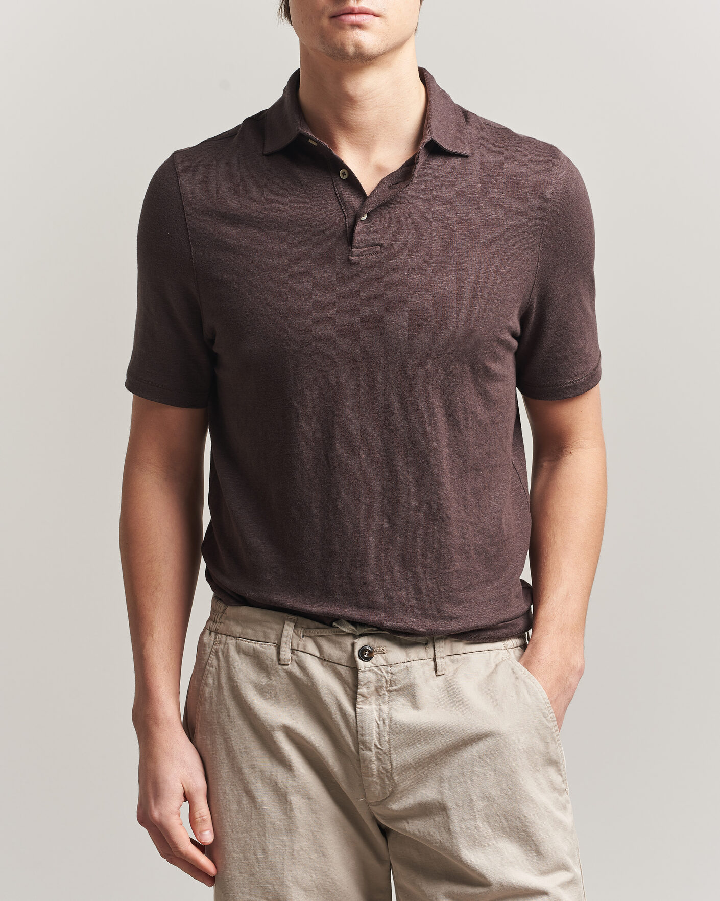 Herre | Polotrøjer | Stenströms | Linen Polo Shirt Dark Brown