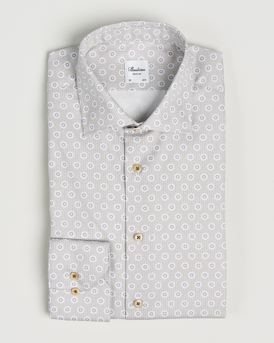 Herre | Skjorter | Stenströms | Regular Fit Printed Cotton Twill Shirt Light Brown
