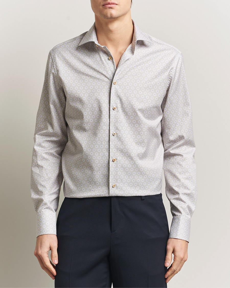 Herre | Skjorter | Stenströms | Regular Fit Printed Cotton Twill Shirt Light Brown