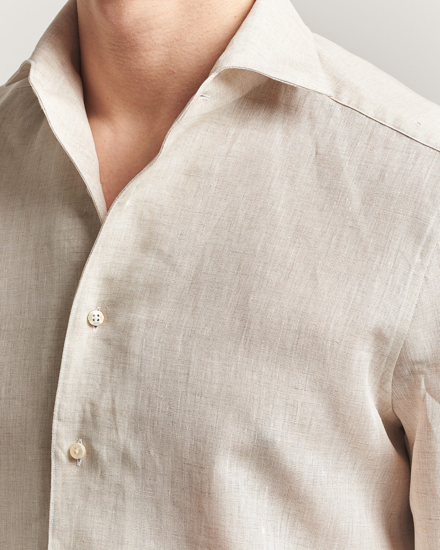 Herre | Skjorter | Stenströms | 1899 Linen One Piece Collar Shirt Beige