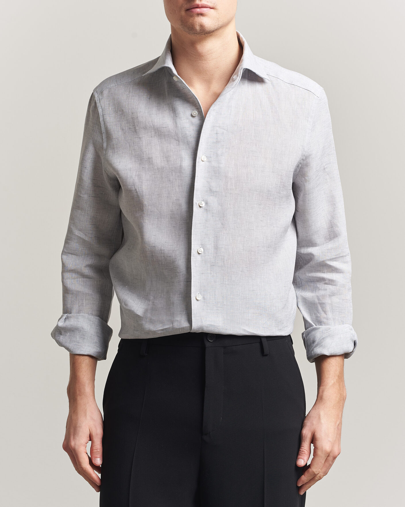 Herre | Skjorter | Stenströms | 1899 Linen One Piece Collar Shirt Grey