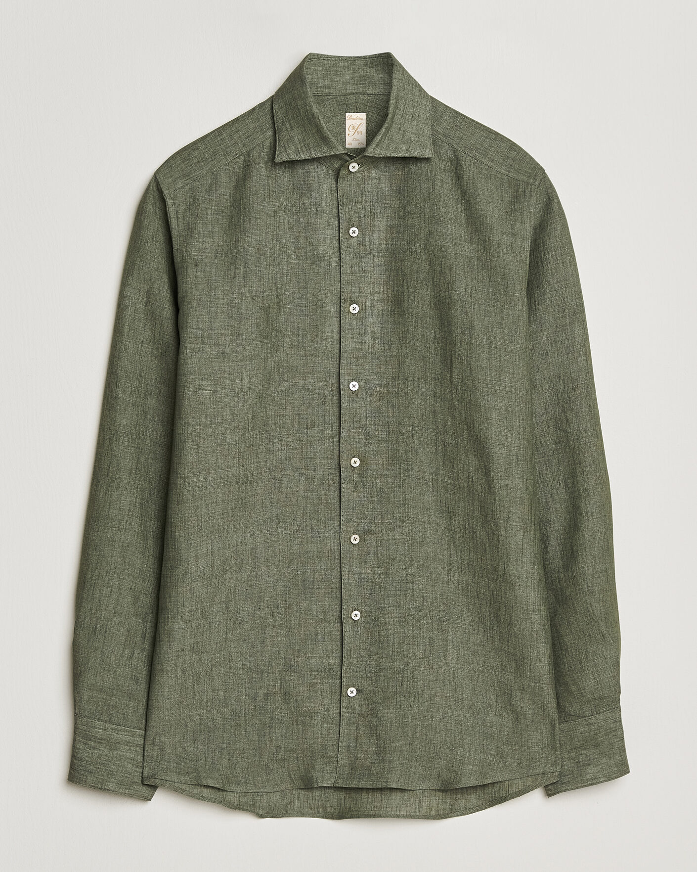 Herre | Skjorter | Stenströms | 1899 Linen One Piece Collar Shirt Olive