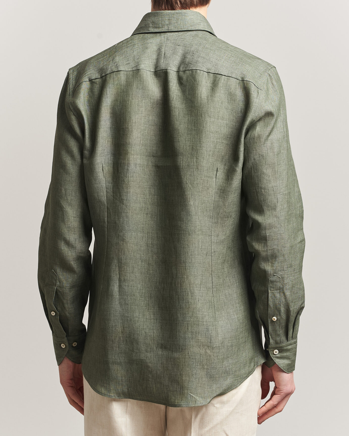 Herre | Skjorter | Stenströms | 1899 Linen One Piece Collar Shirt Olive