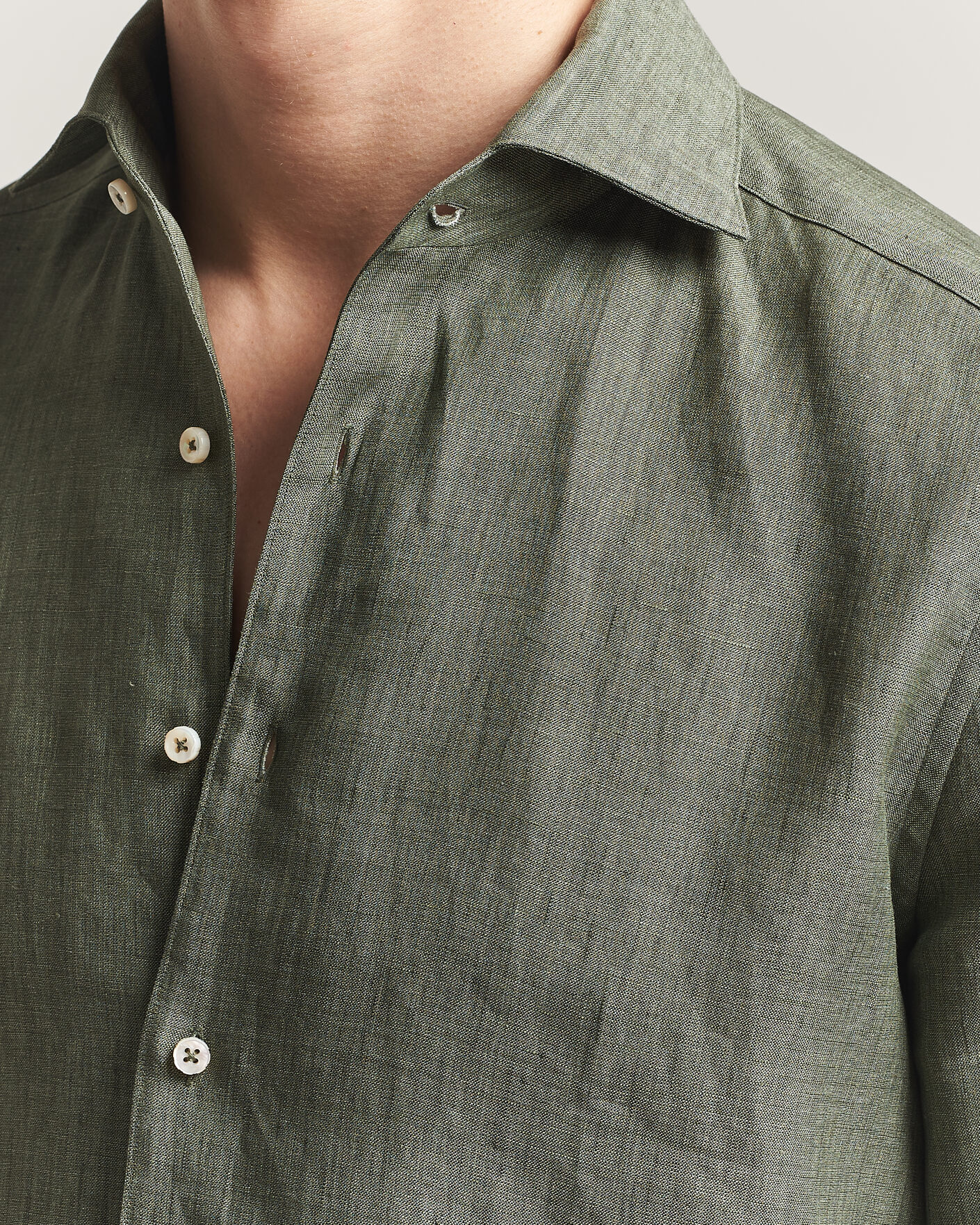 Herre | Skjorter | Stenströms | 1899 Linen One Piece Collar Shirt Olive