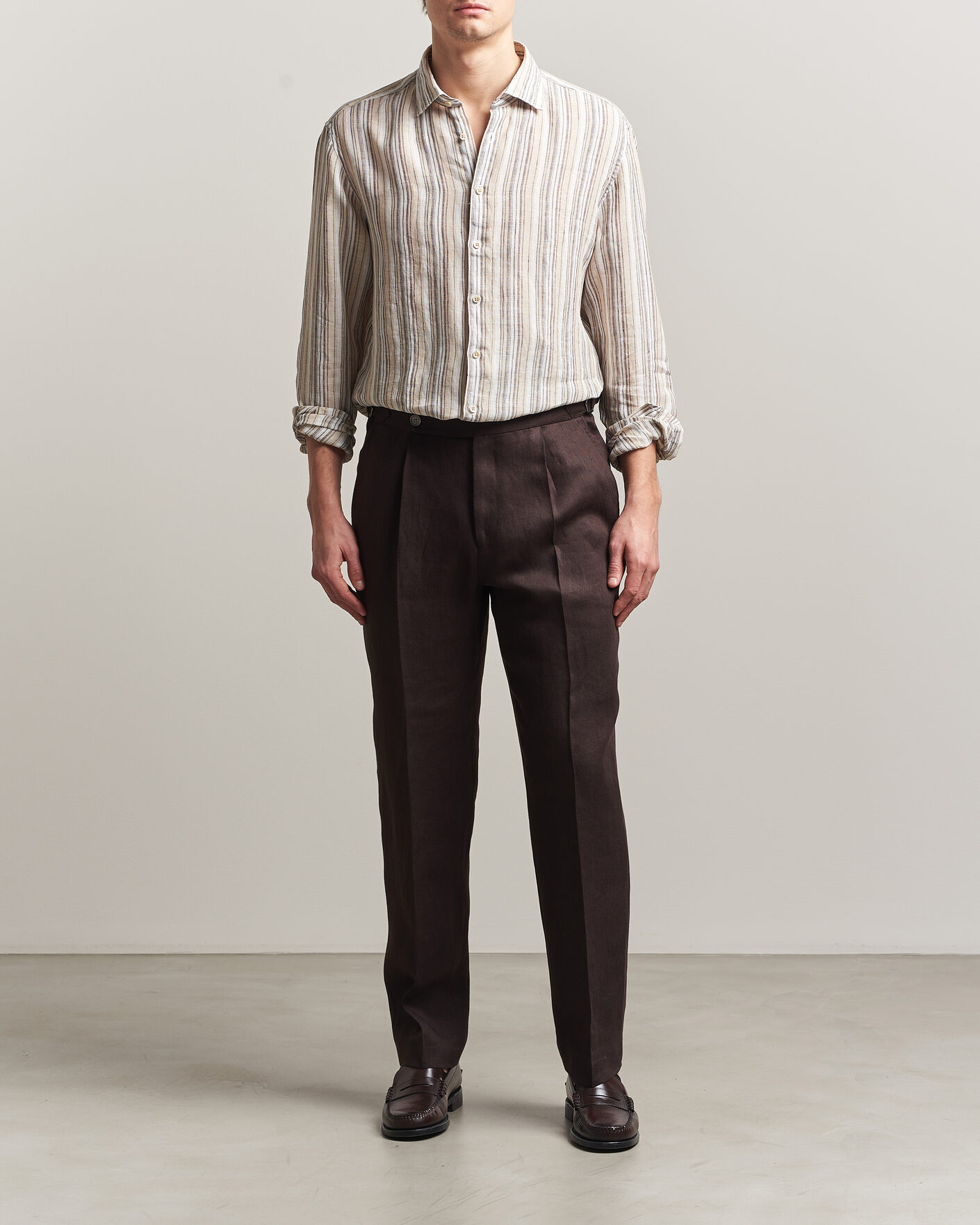 Herre | Skjorter | Stenströms | Regular Fit Multi Striped Linen Shirt Brown