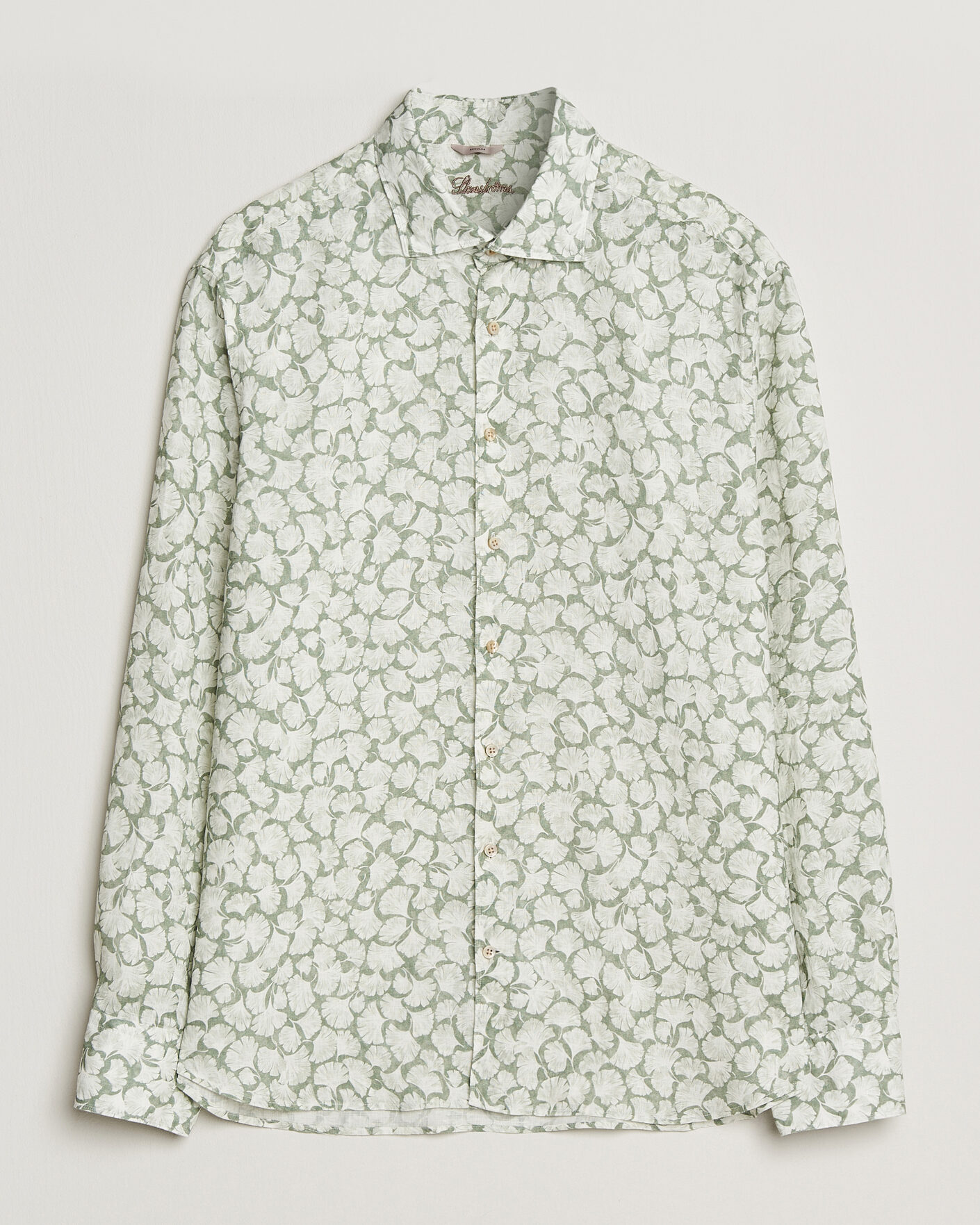 Herre | Skjorter | Stenströms | Regular Fit Flower Printed Linen Shirt Green