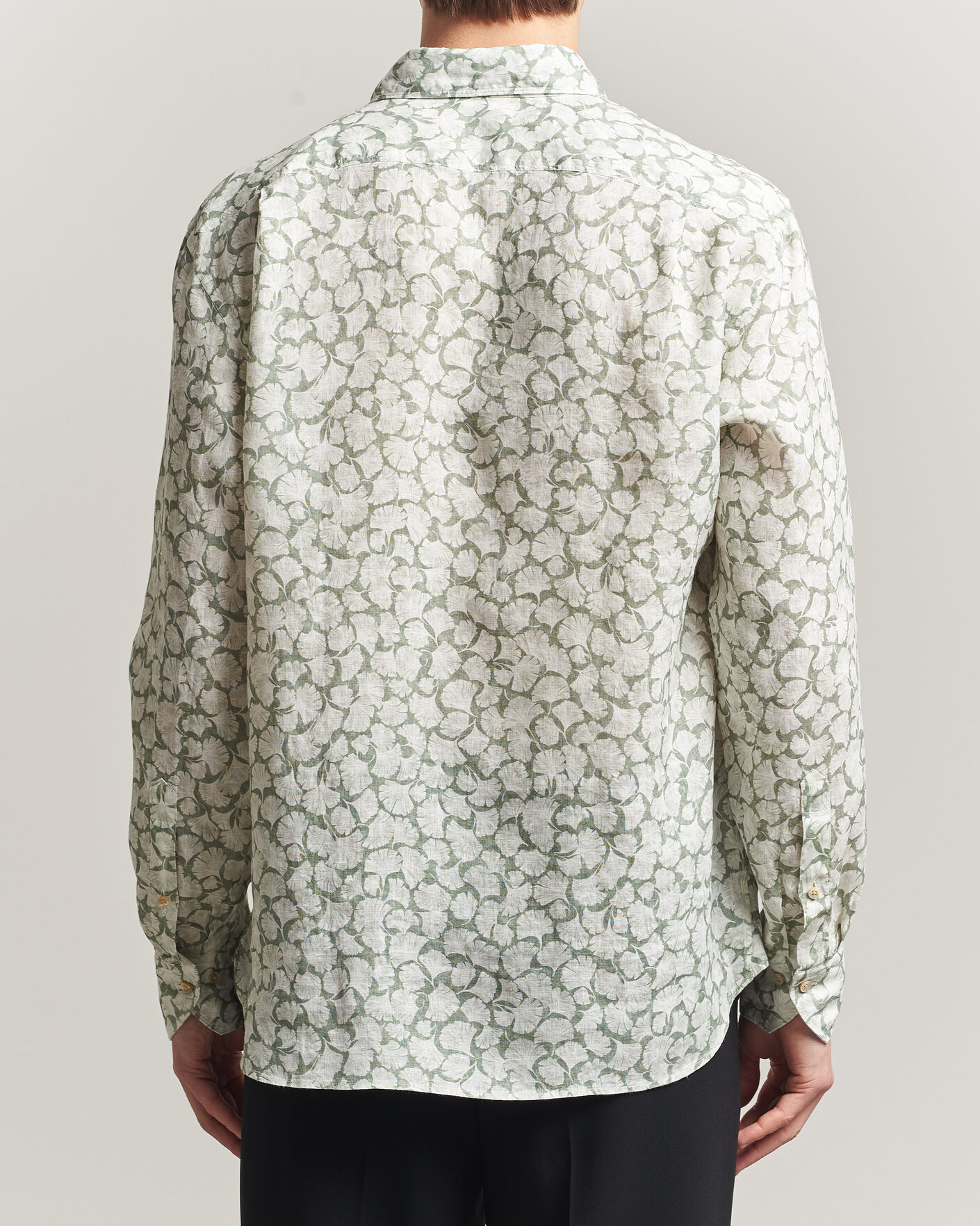 Herre | Skjorter | Stenströms | Regular Fit Flower Printed Linen Shirt Green