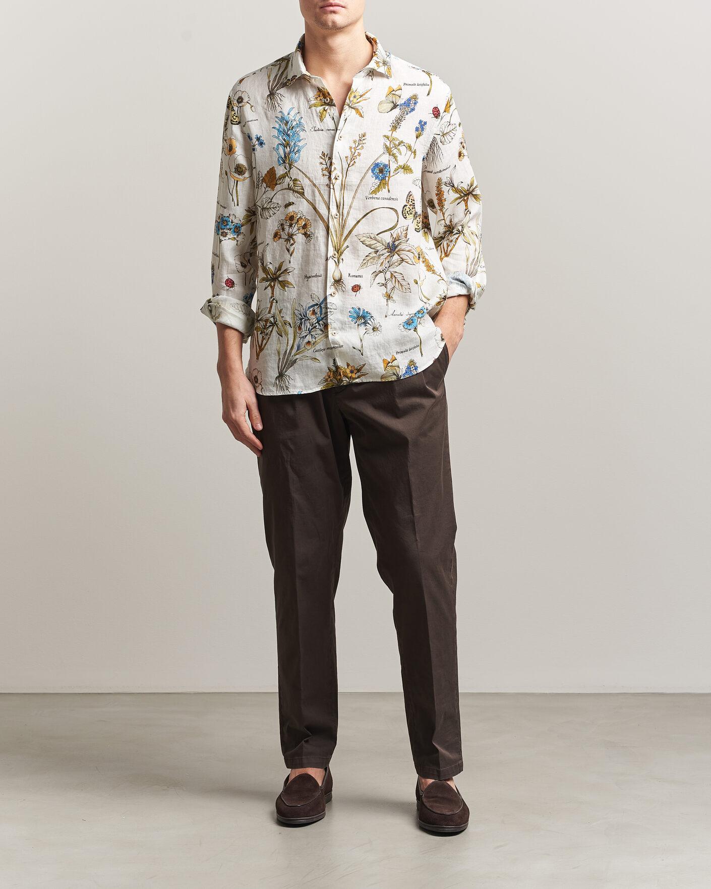 Herre | Skjorter | Stenströms | Reglar Fit Botanical Print Linen Shirt Multi