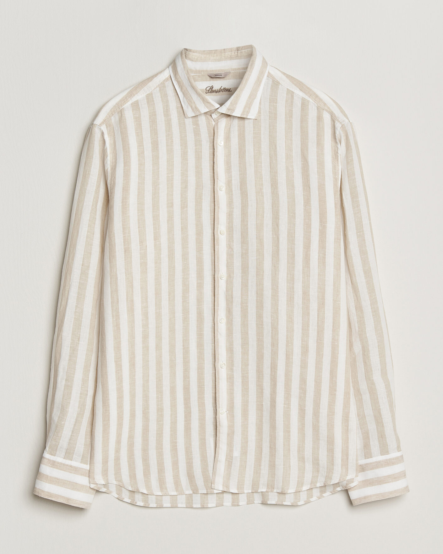 Herre | Skjorter | Stenströms | Regular Fit Wide Stripe Linen Shirt Beige