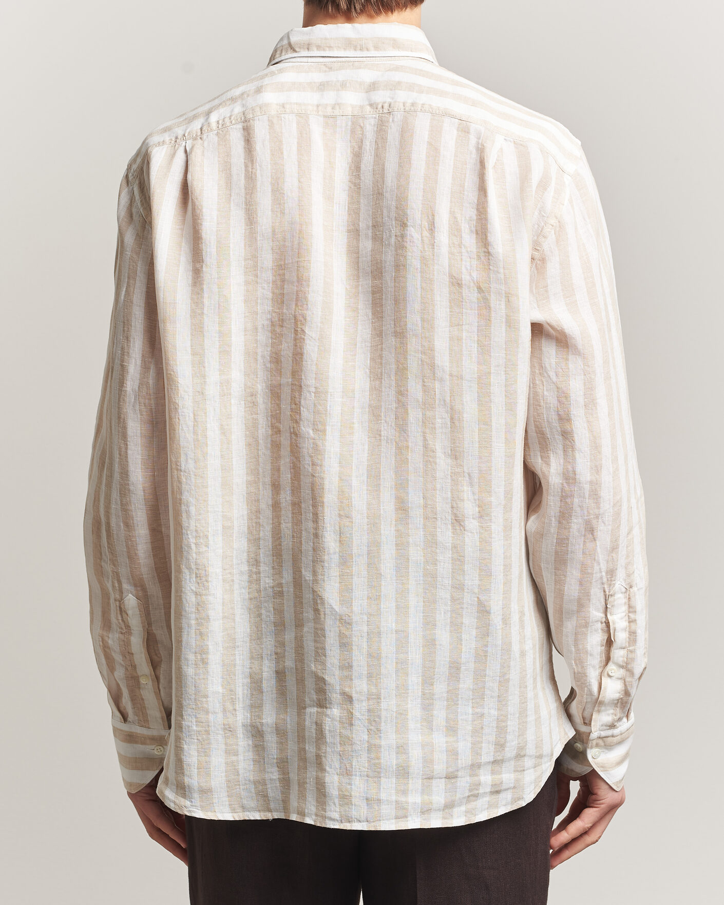 Herre | Skjorter | Stenströms | Regular Fit Wide Stripe Linen Shirt Beige