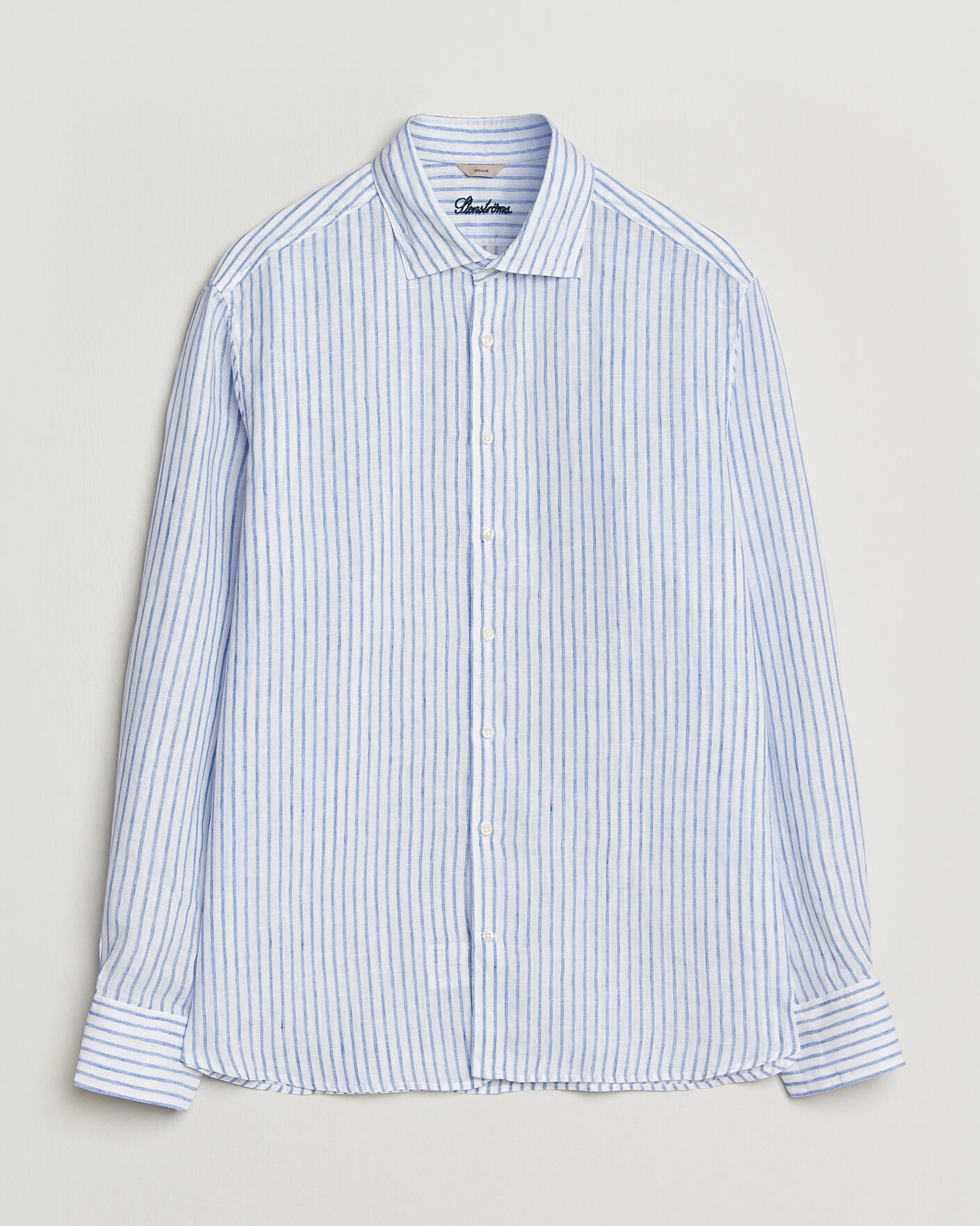 Herre | Skjorter | Stenströms | Regular Fit Striped Linen Shirt White/Dark Blue