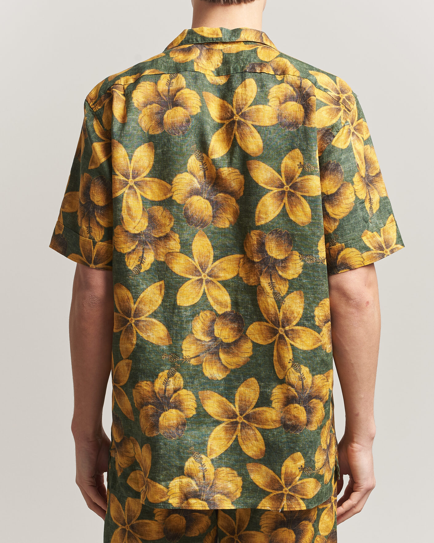 Herre | Skjorter | Stenströms | Flower Printed Short Sleeve Linen Shirt Green