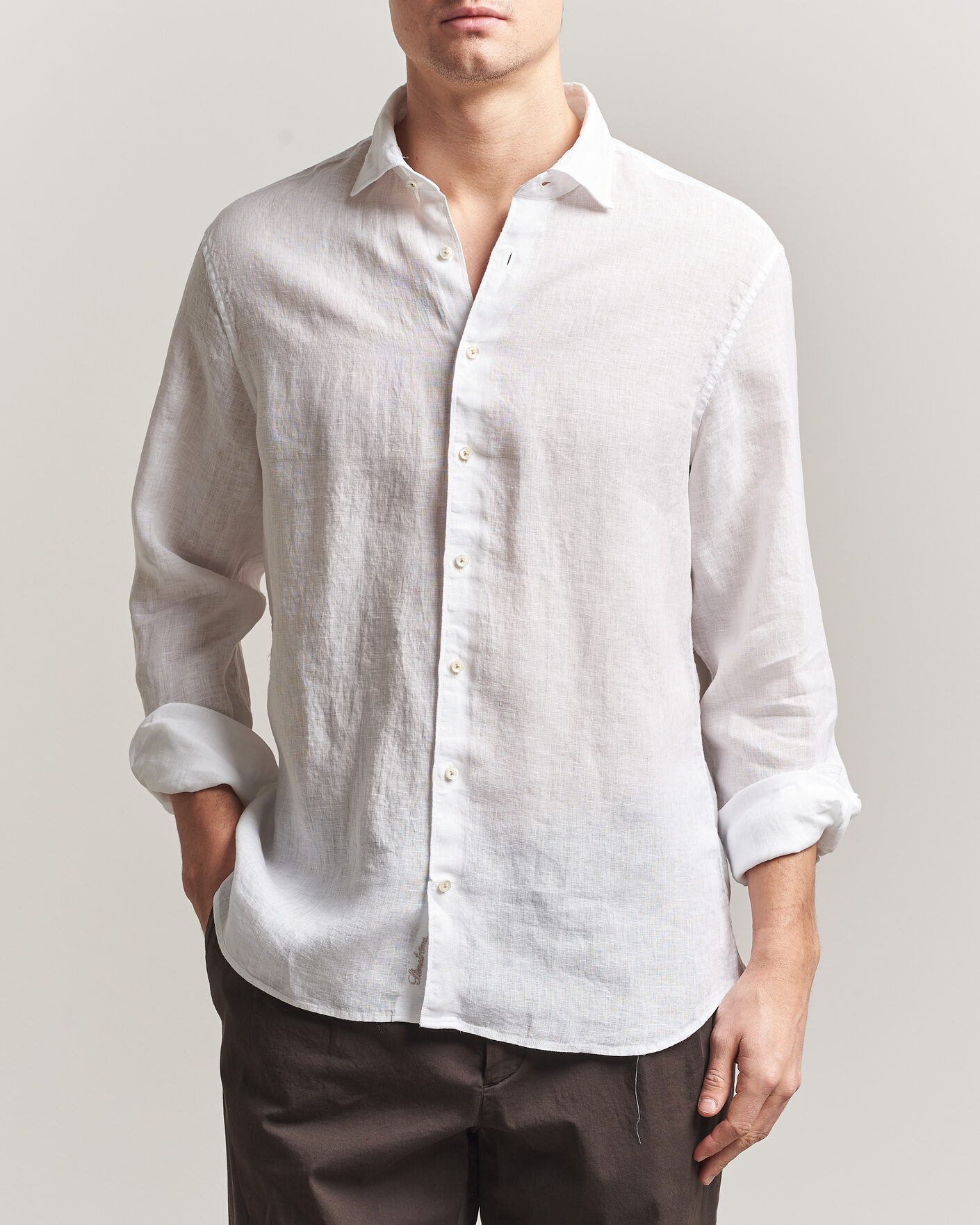 Herre | Skjorter | Stenströms | Regular Fit Cut Away Linen Shirt White