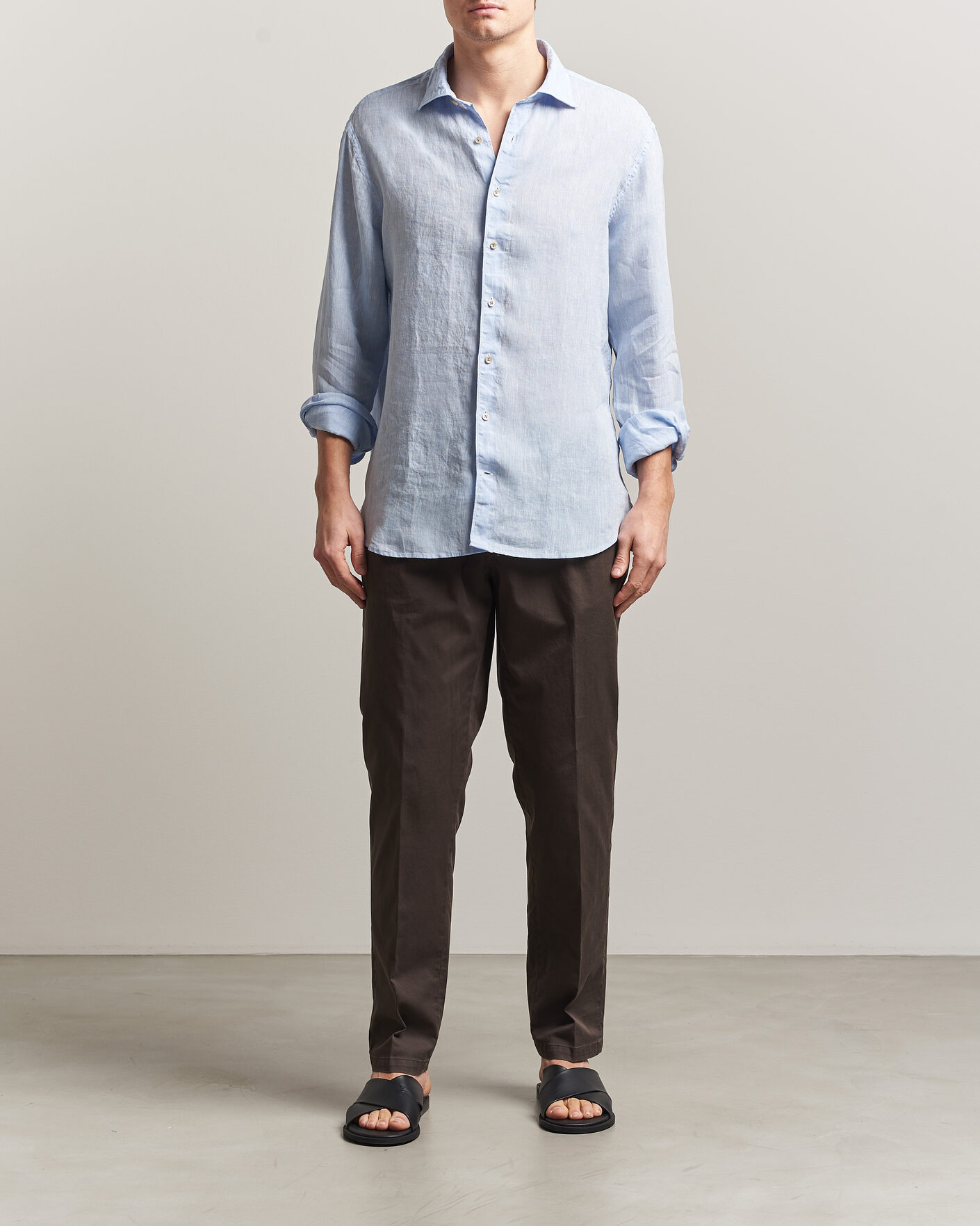 Herre | Skjorter | Stenströms | Regular Fit Cut Away Linen Shirt Light Blue