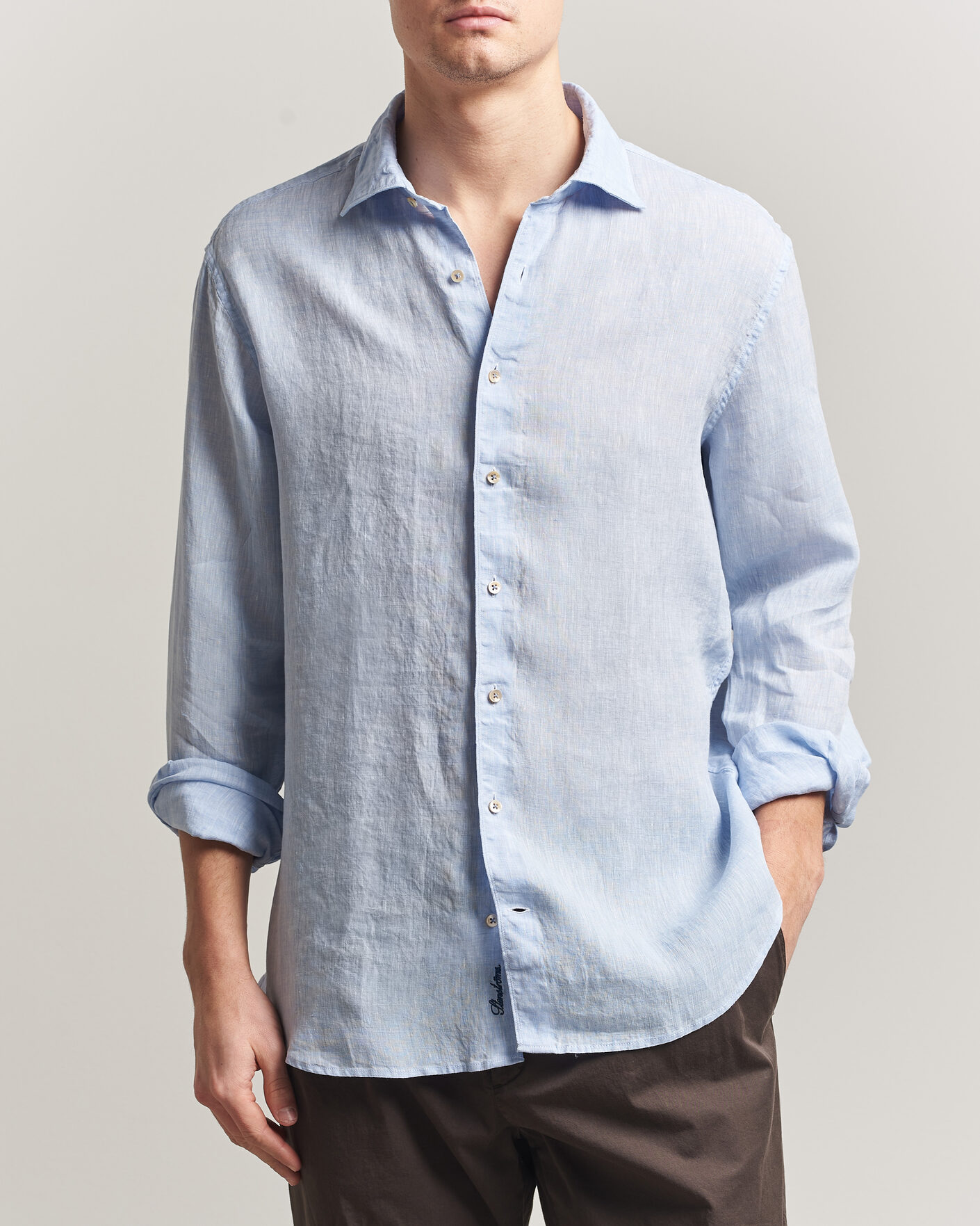 Herre | Skjorter | Stenströms | Regular Fit Cut Away Linen Shirt Light Blue