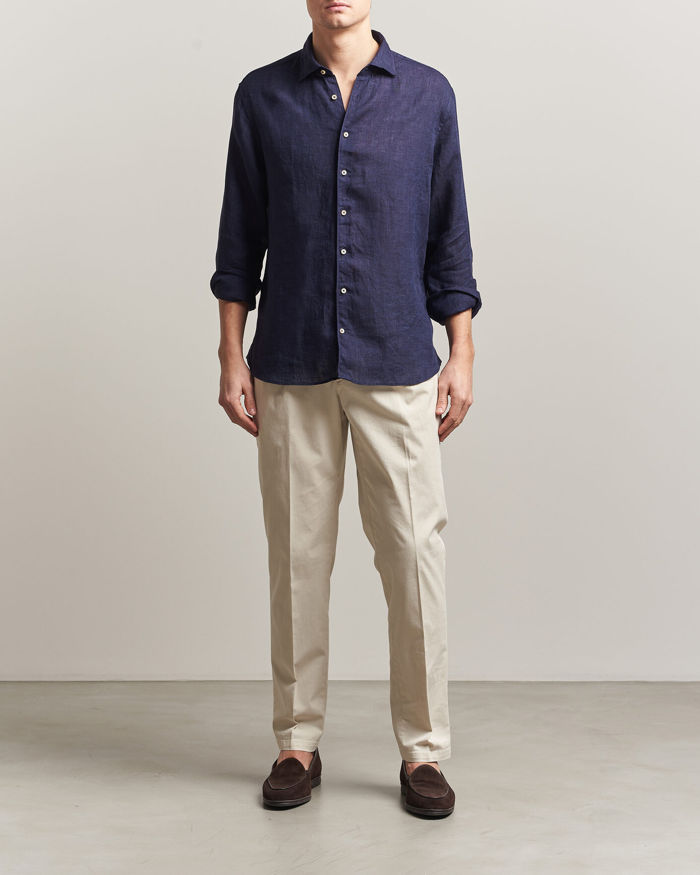 Herre | Skjorter | Stenströms | Regular Fit Cut Away Linen Shirt Navy