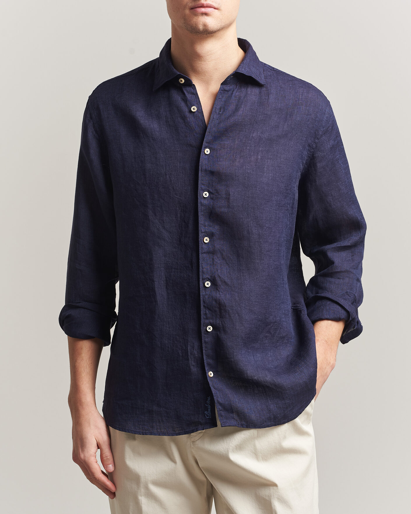 Herre | Skjorter | Stenströms | Regular Fit Cut Away Linen Shirt Navy