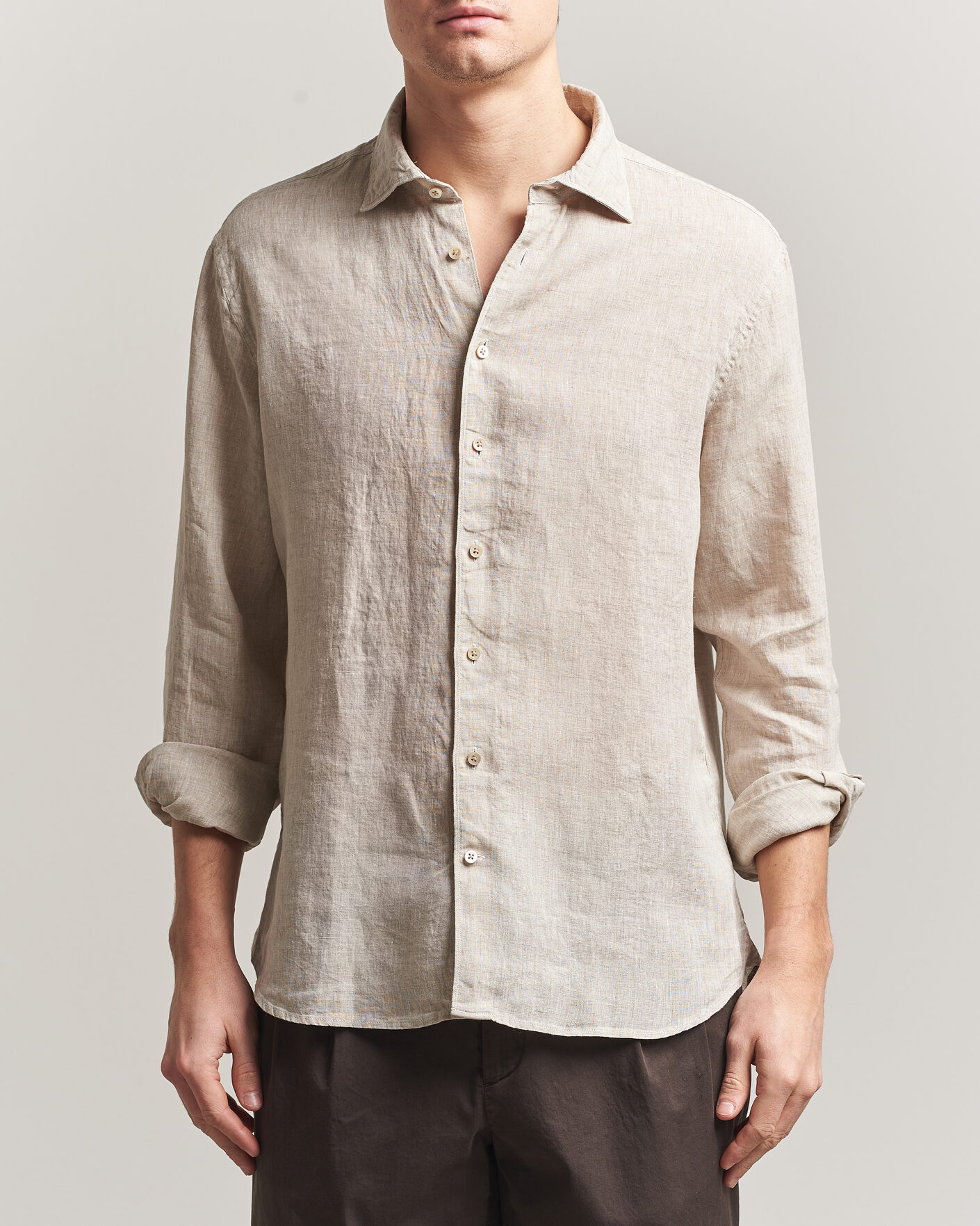 Herre | Skjorter | Stenströms | Regular Fit Cut Away Linen Shirt Beige