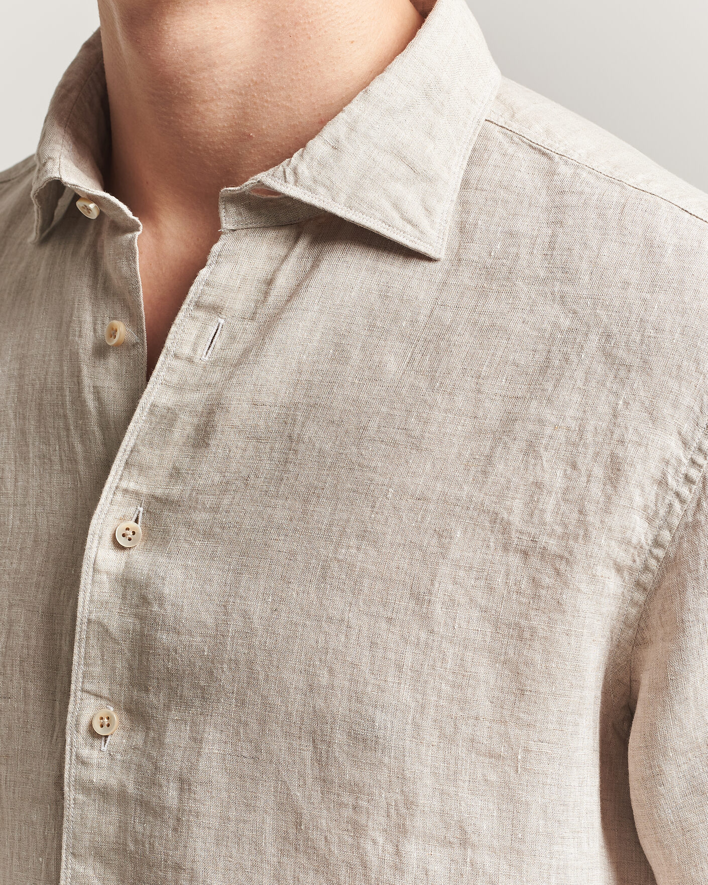 Herre | Skjorter | Stenströms | Regular Fit Cut Away Linen Shirt Beige