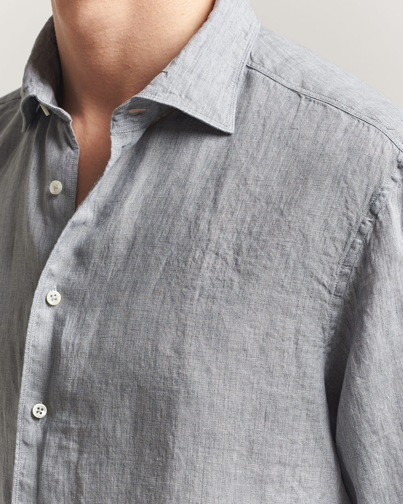 Herre | Skjorter | Stenströms | Regular Fit Cut Away Linen Shirt Grey