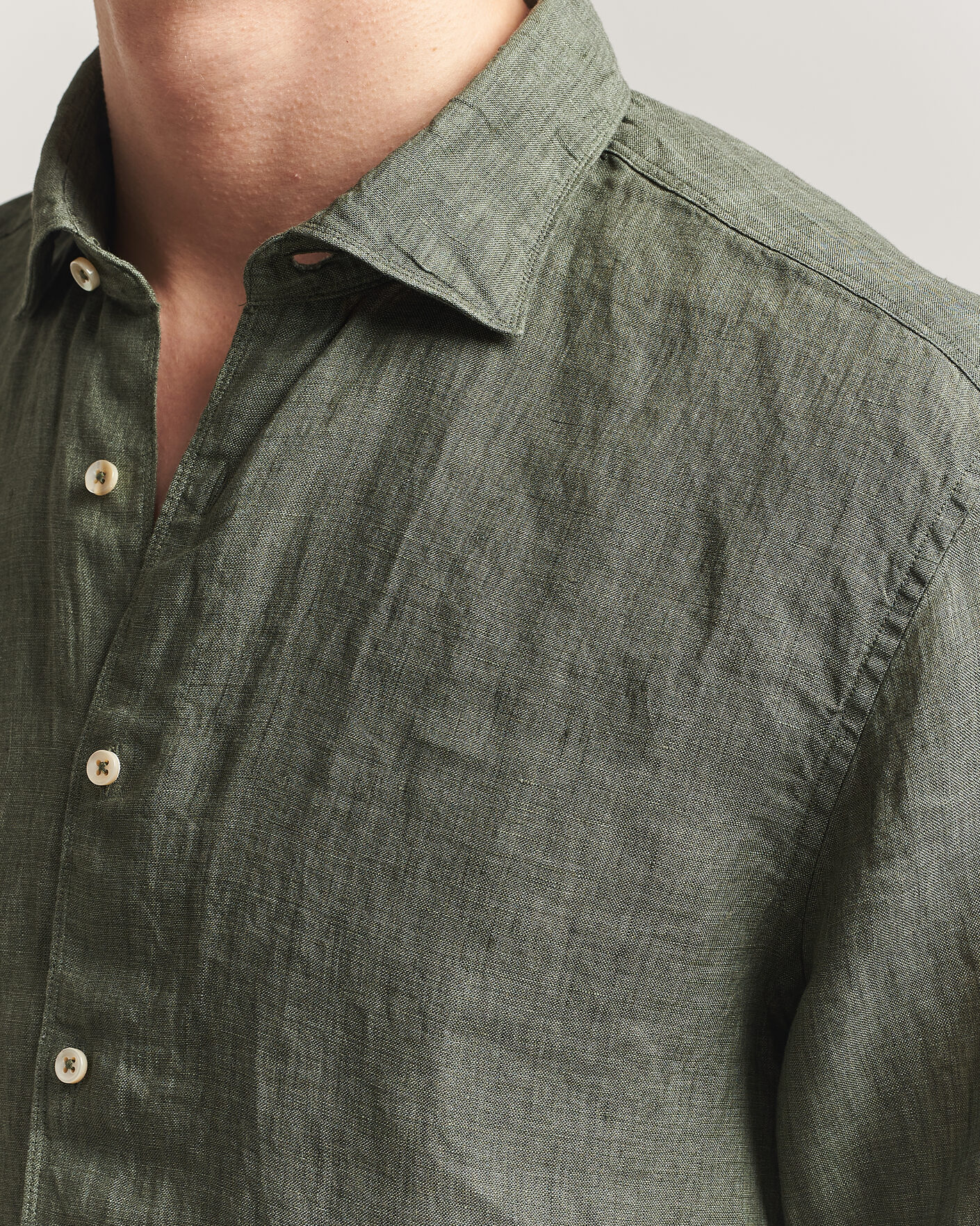 Herre | Skjorter | Stenströms | Regular Fit Cut Away Linen Shirt Green