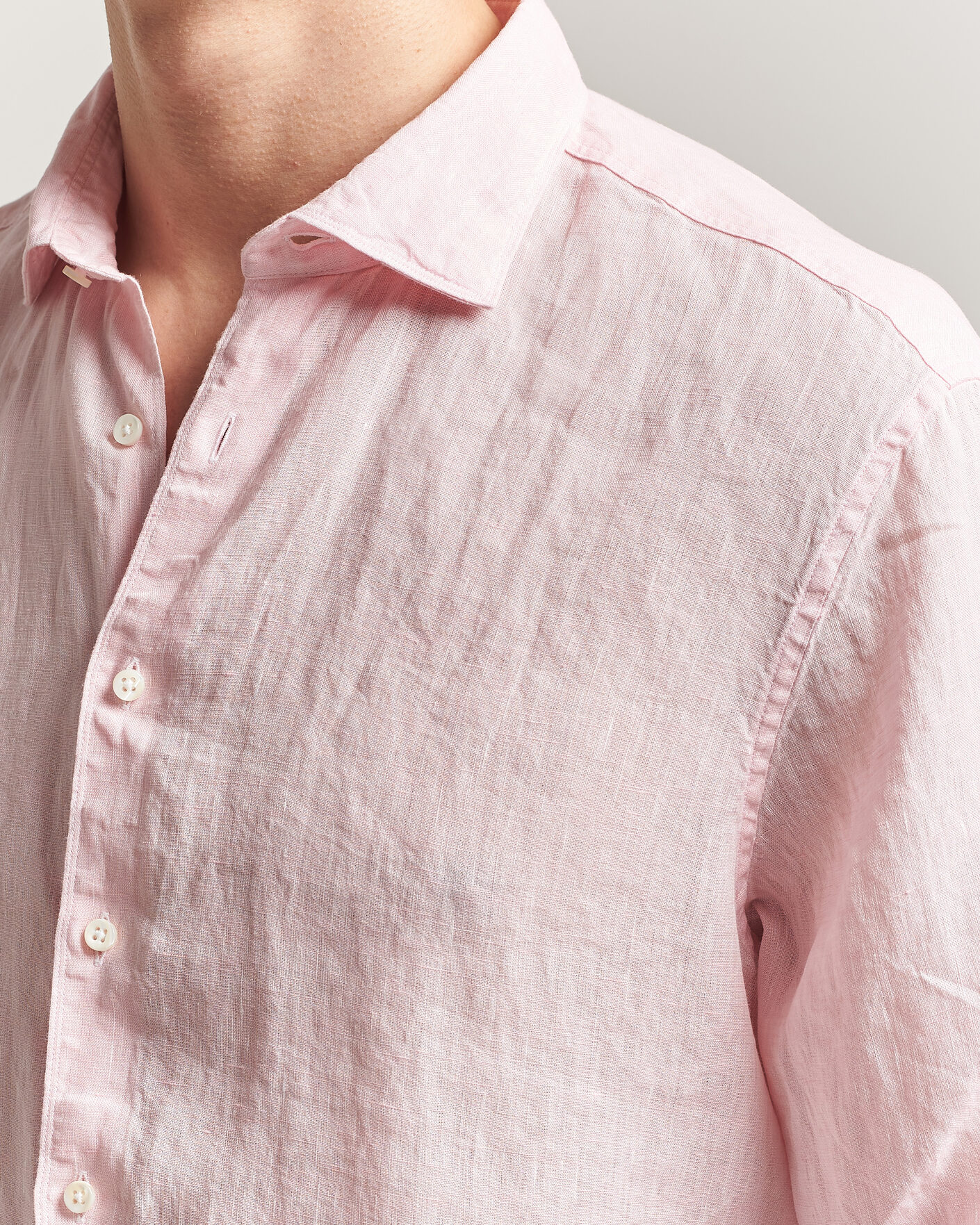 Herre | Skjorter | Stenströms | Regular Fit Cut Away Linen Shirt Soft Pink
