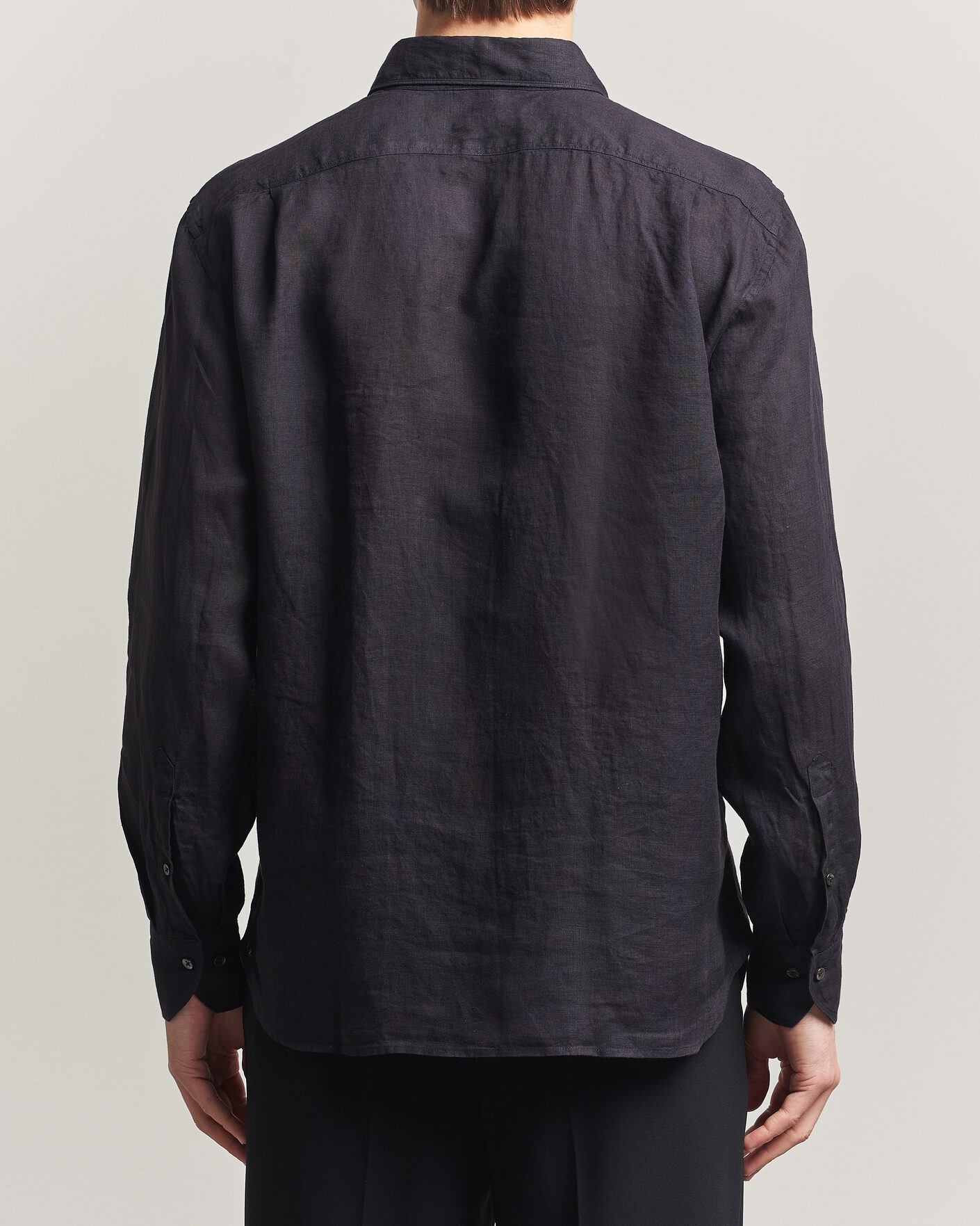 Herre | Skjorter | Stenströms | Regular Fit Cut Away Linen Shirt Black