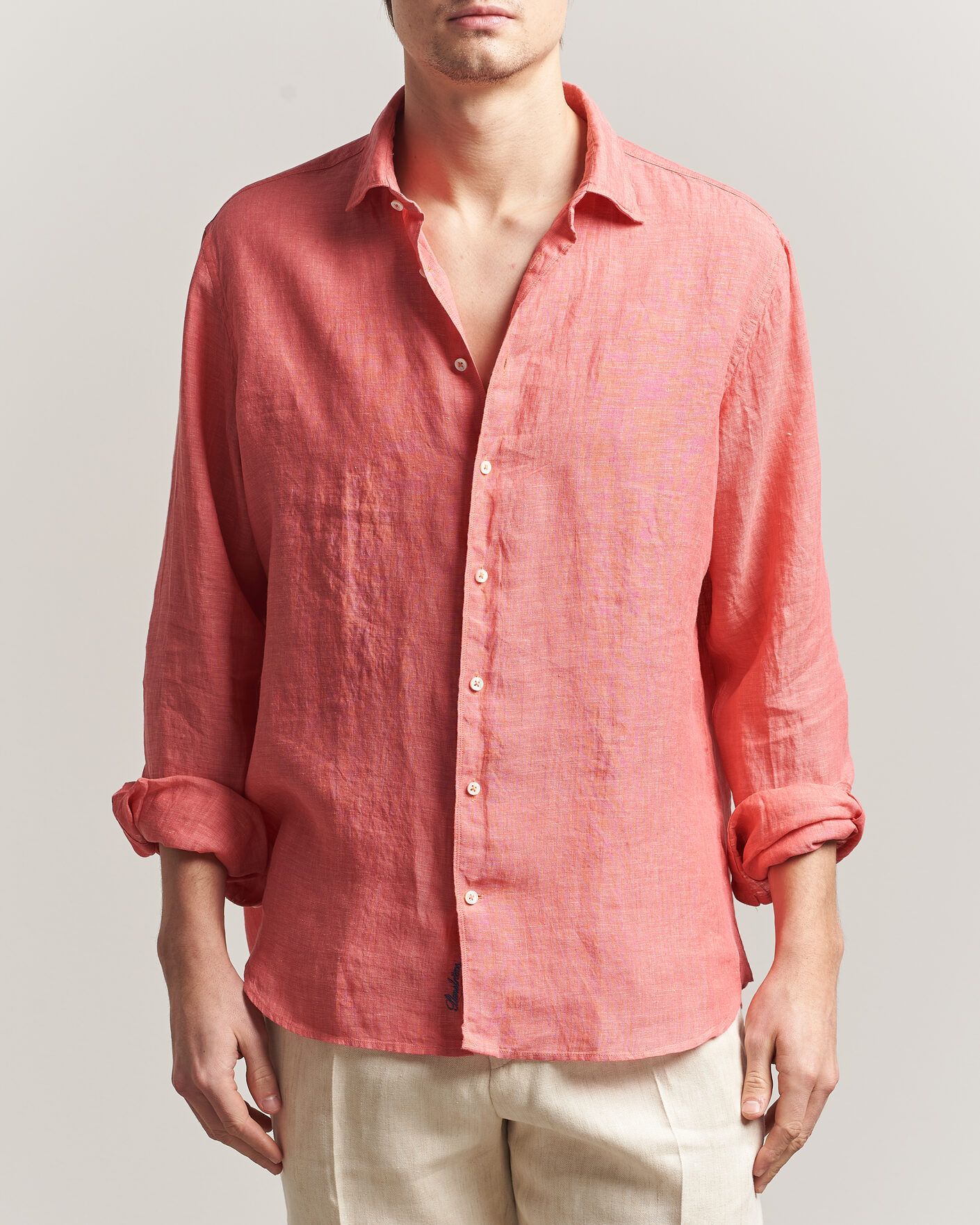 Herre | Skjorter | Stenströms | Regular Fit Cut Away Linen Shirt Raspberry