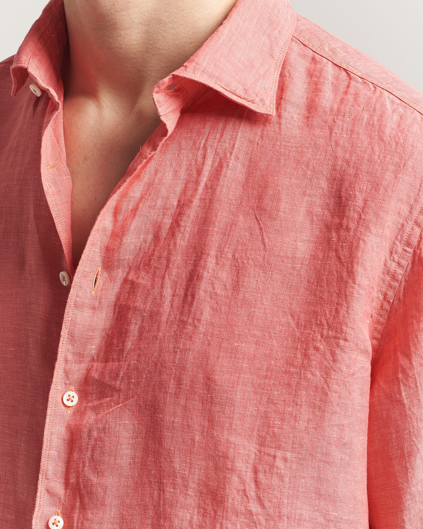 Herre | Skjorter | Stenströms | Regular Fit Cut Away Linen Shirt Raspberry
