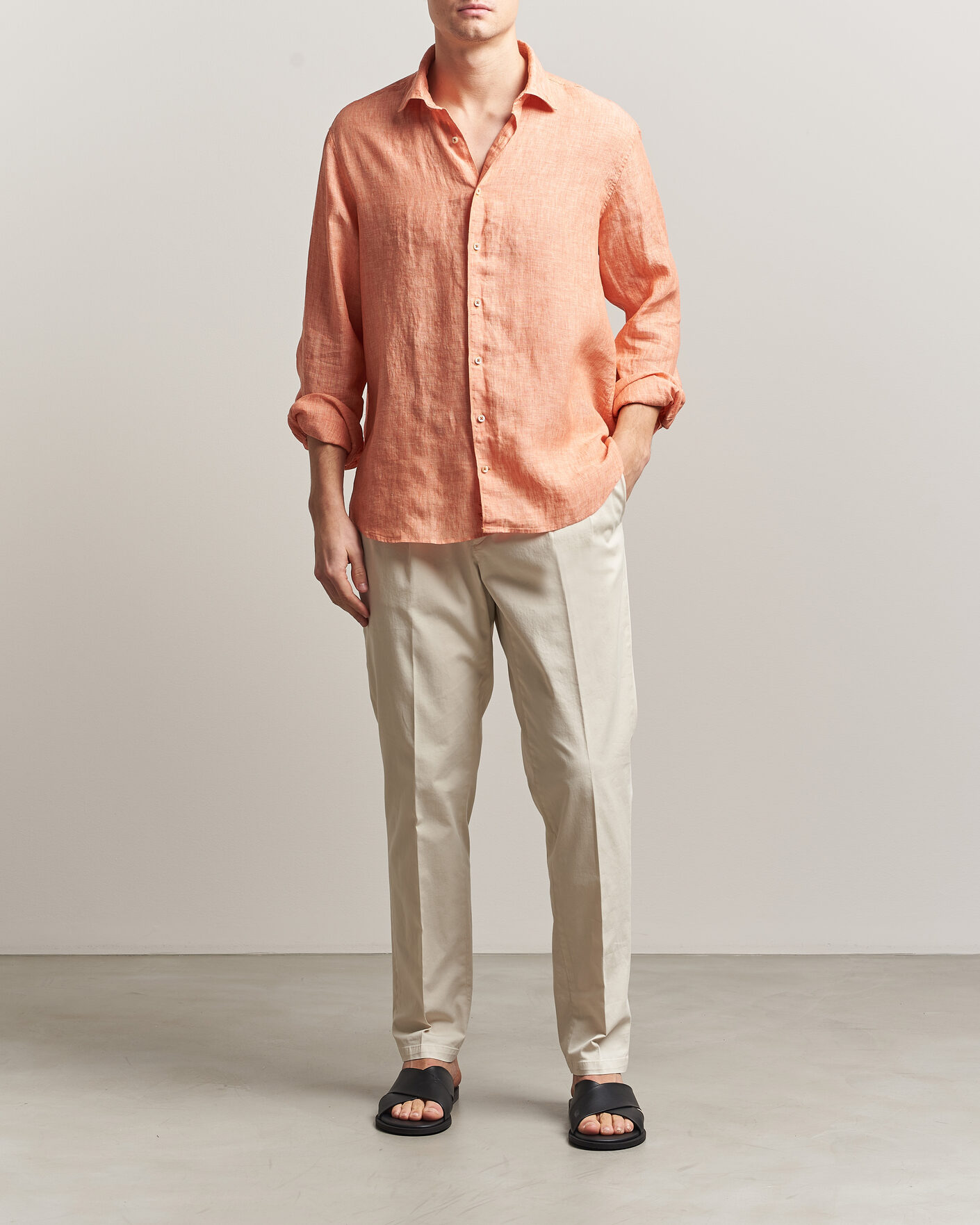 Herre | Skjorter | Stenströms | Regular Fit Cut Away Linen Shirt Orange