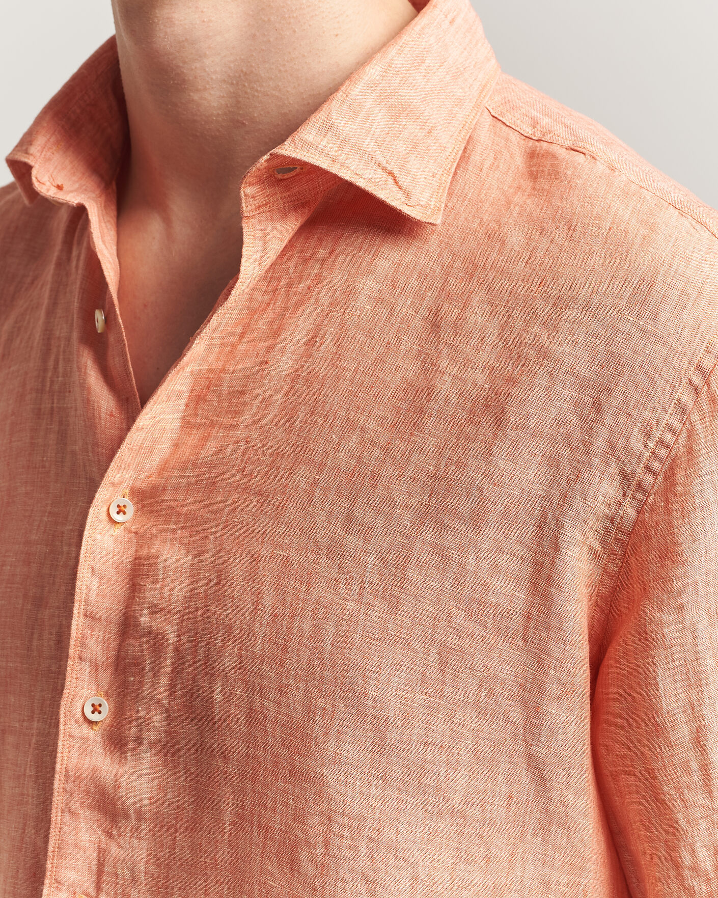 Herre | Skjorter | Stenströms | Regular Fit Cut Away Linen Shirt Orange