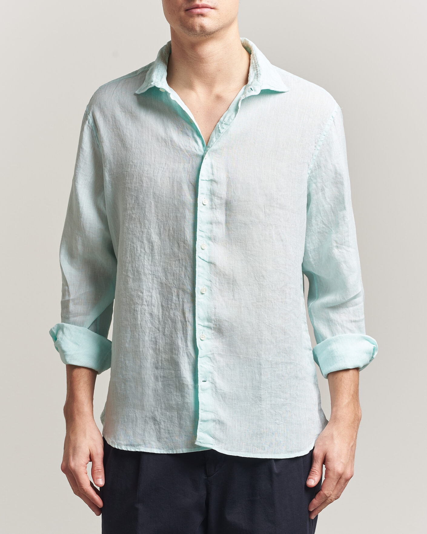 Herre | Skjorter | Stenströms | Regular Fit Cut Away Linen Shirt Mint